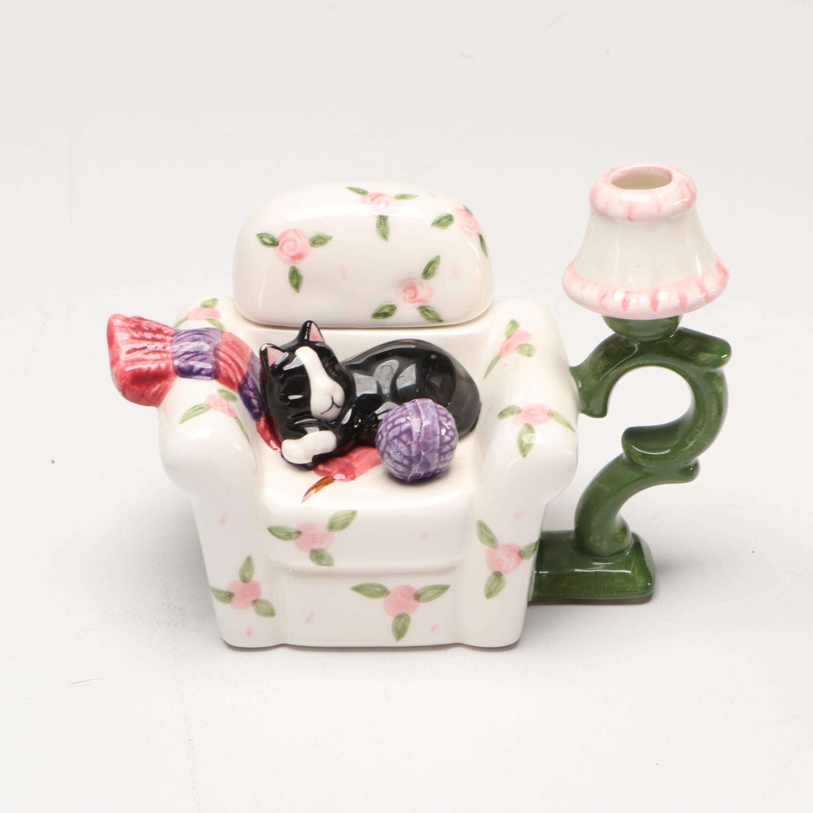 Fitz & Floyd "Owl Capone" with More Art Pottery Teapots and Creamers