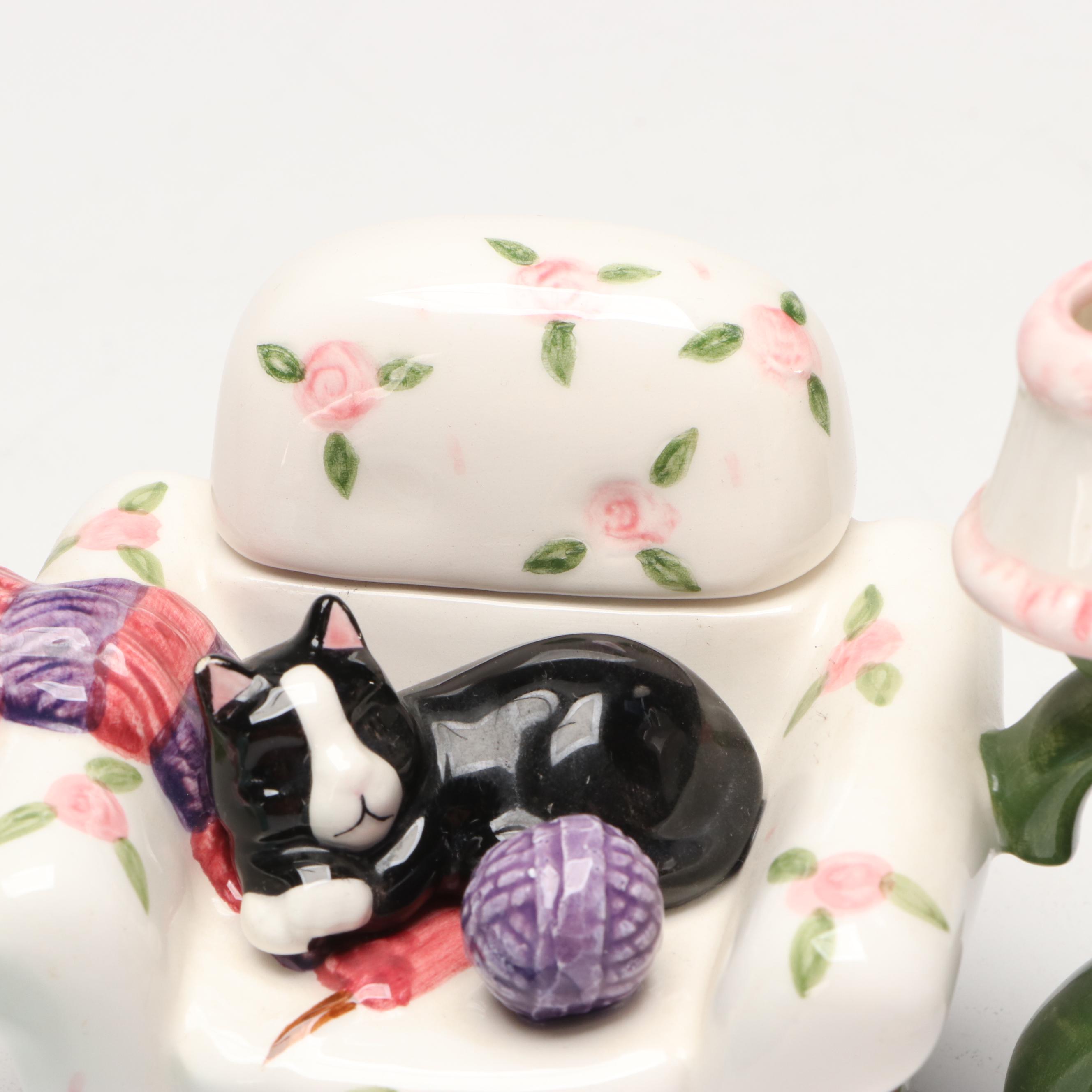 Fitz & Floyd "Owl Capone" with More Art Pottery Teapots and Creamers