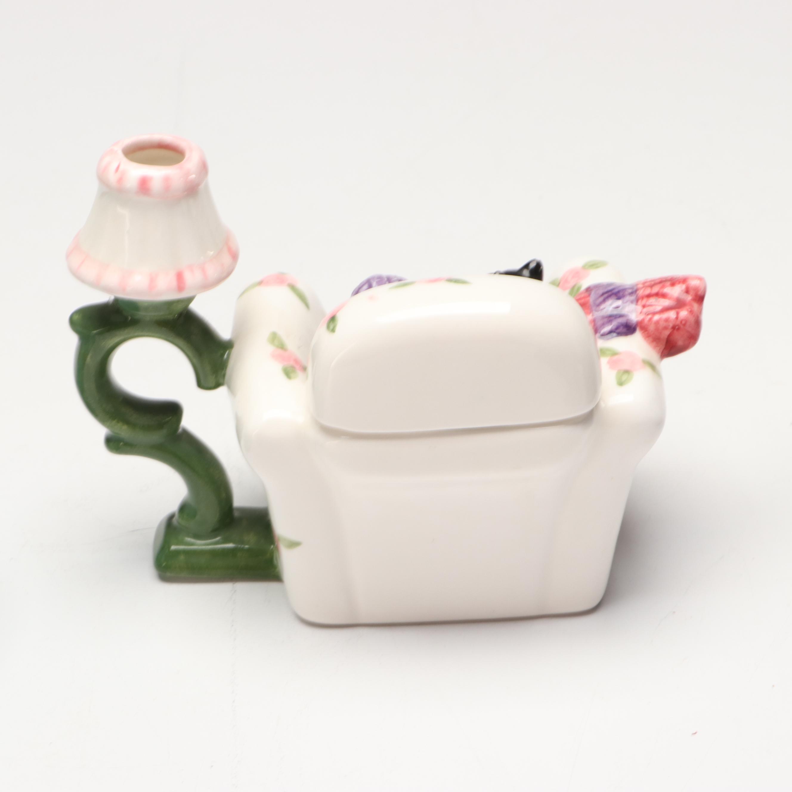 Fitz & Floyd "Owl Capone" with More Art Pottery Teapots and Creamers