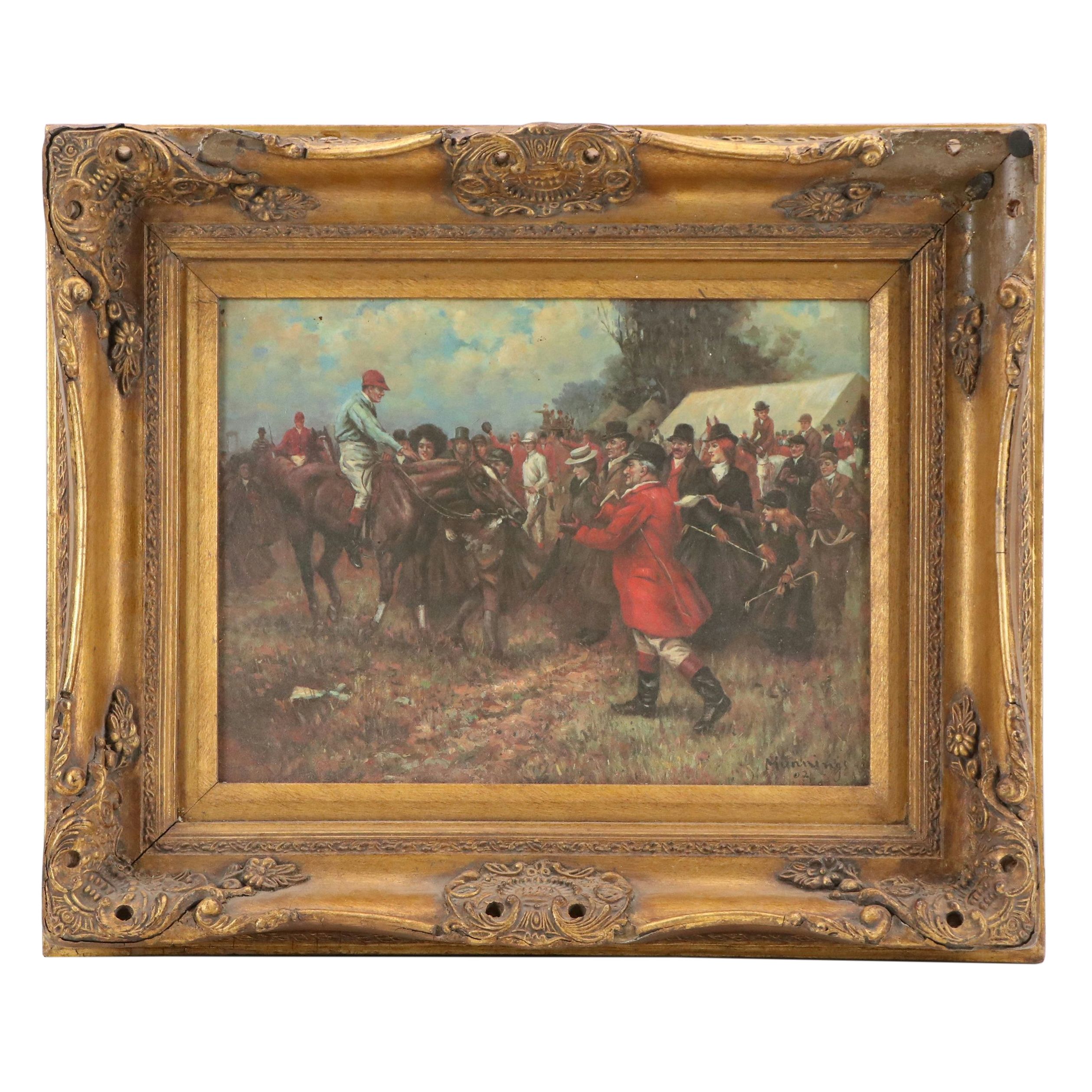 Style of Sir Alfred James Munnings Oil Painting of Horse Racing Scene