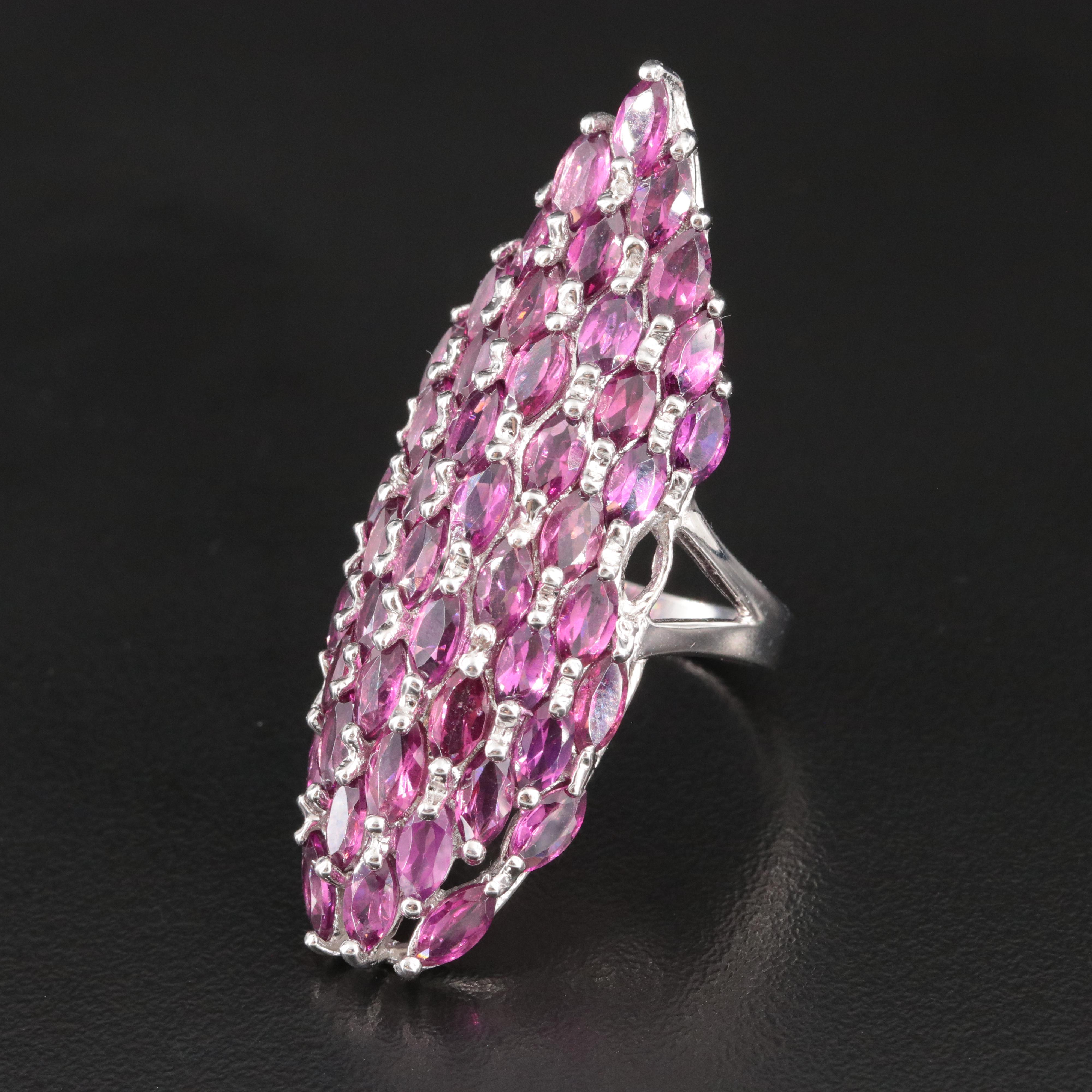 Sterling Rhodolite Garnet Navette Pointer Ring