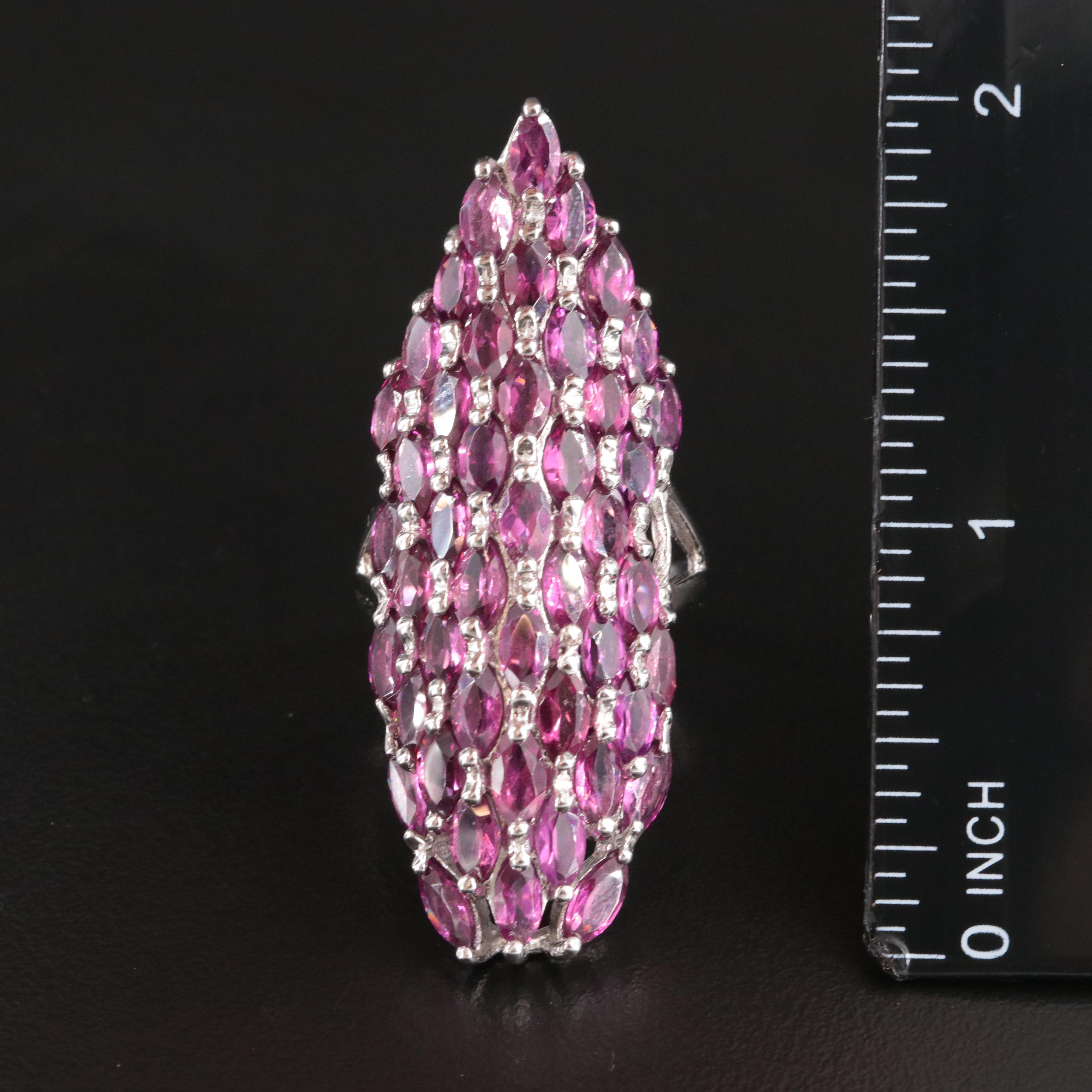 Sterling Rhodolite Garnet Navette Pointer Ring