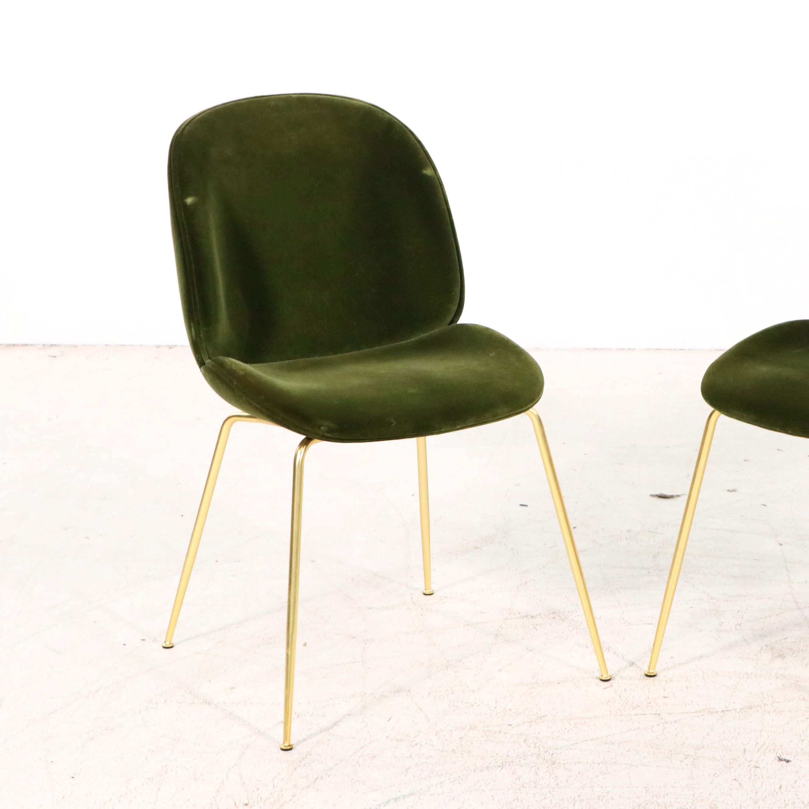 Set of Four Gubi "Beetle" Green Velvet Upholstered Dining Chairs