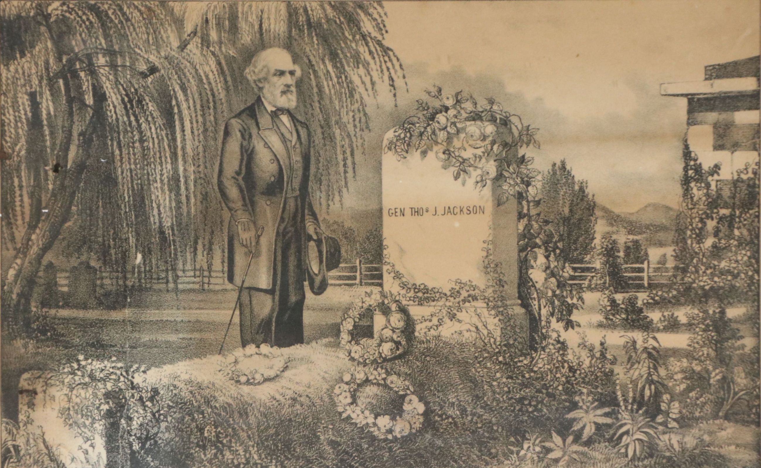 Currier and Ives Lithograph "The Grave of Stonewall Jackson," Circa 1870