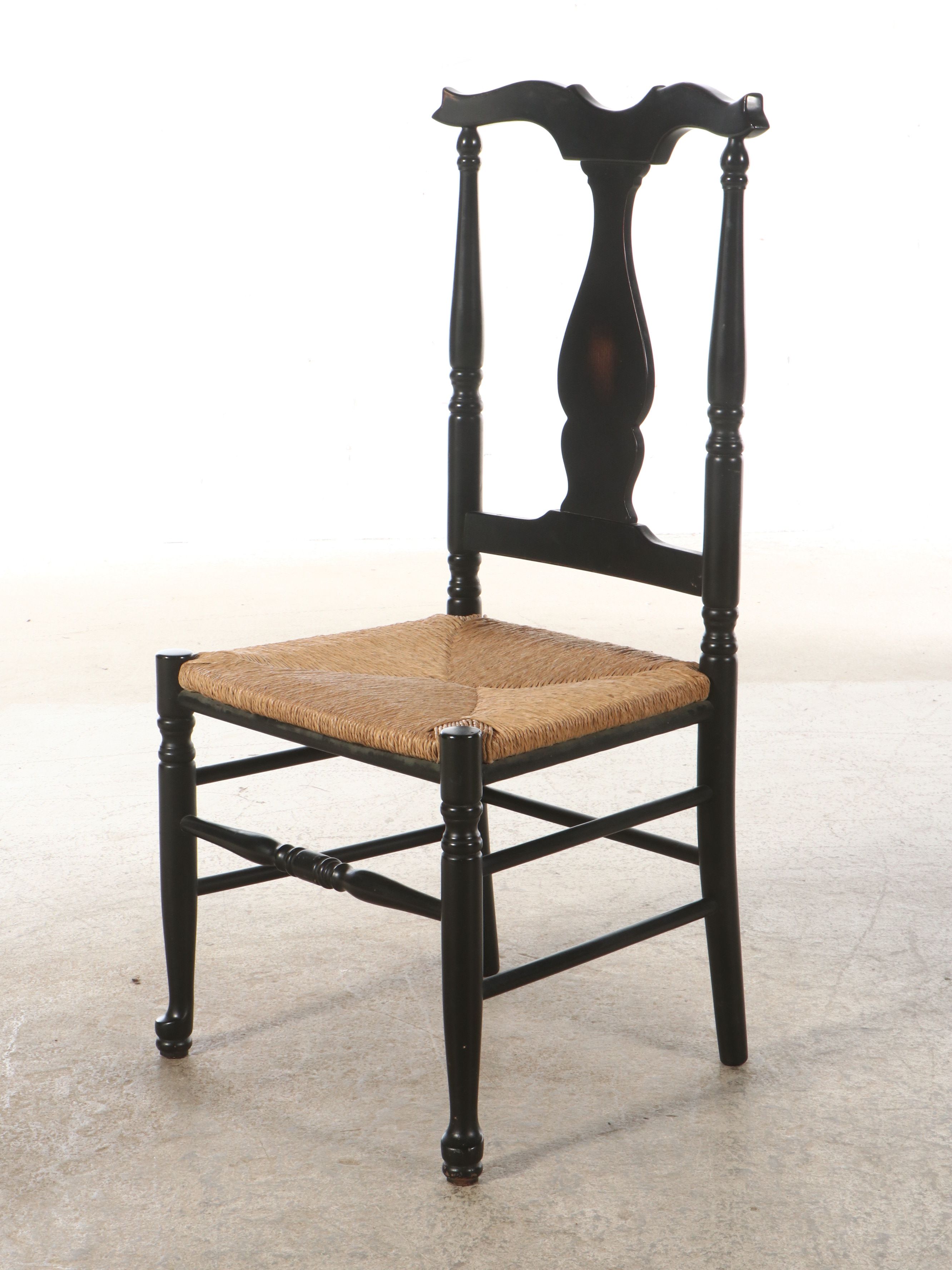 Painted Ladder-Back and Chippendale Style Chairs with Rush Seats