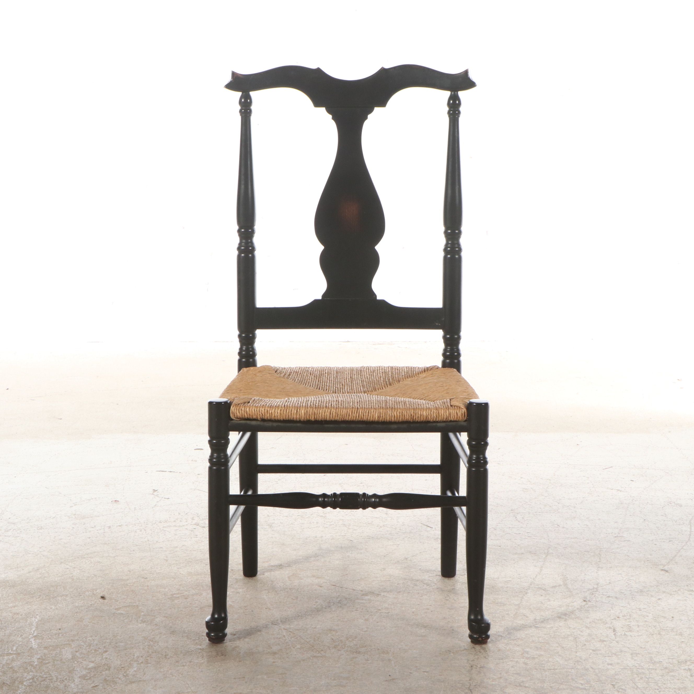 Painted Ladder-Back and Chippendale Style Chairs with Rush Seats