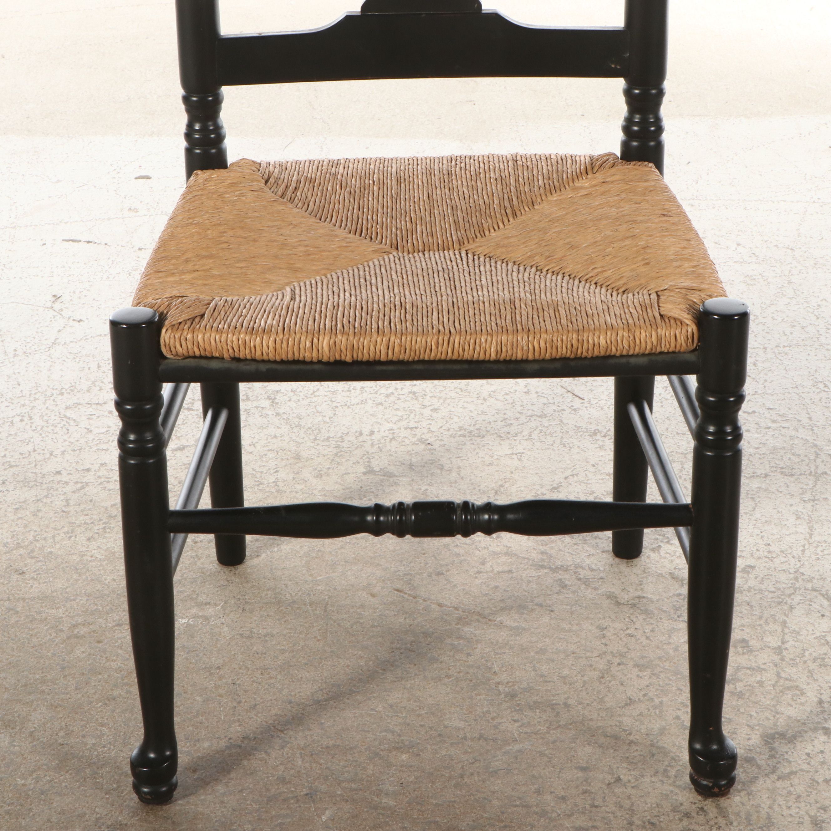 Painted Ladder-Back and Chippendale Style Chairs with Rush Seats