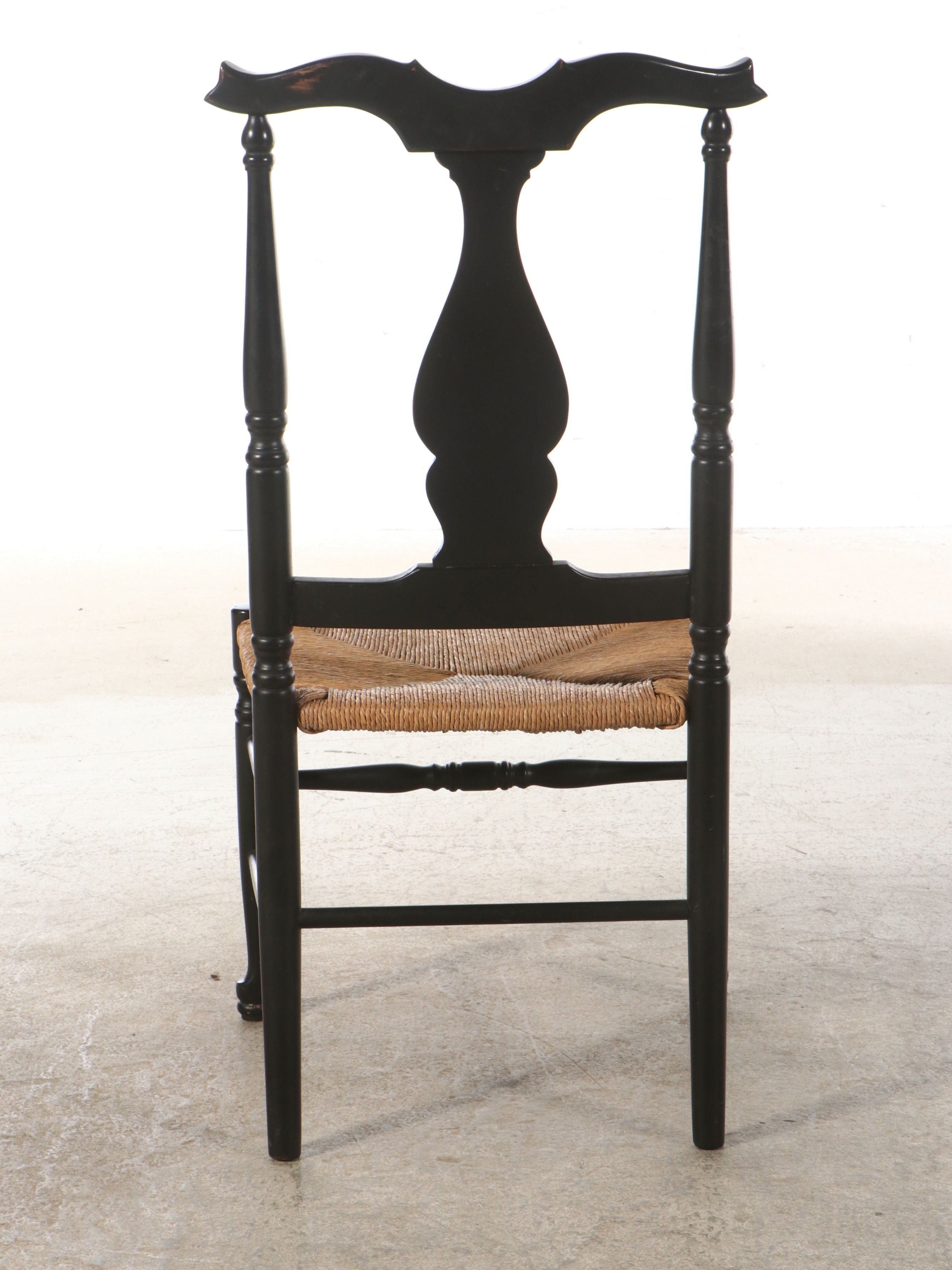 Painted Ladder-Back and Chippendale Style Chairs with Rush Seats