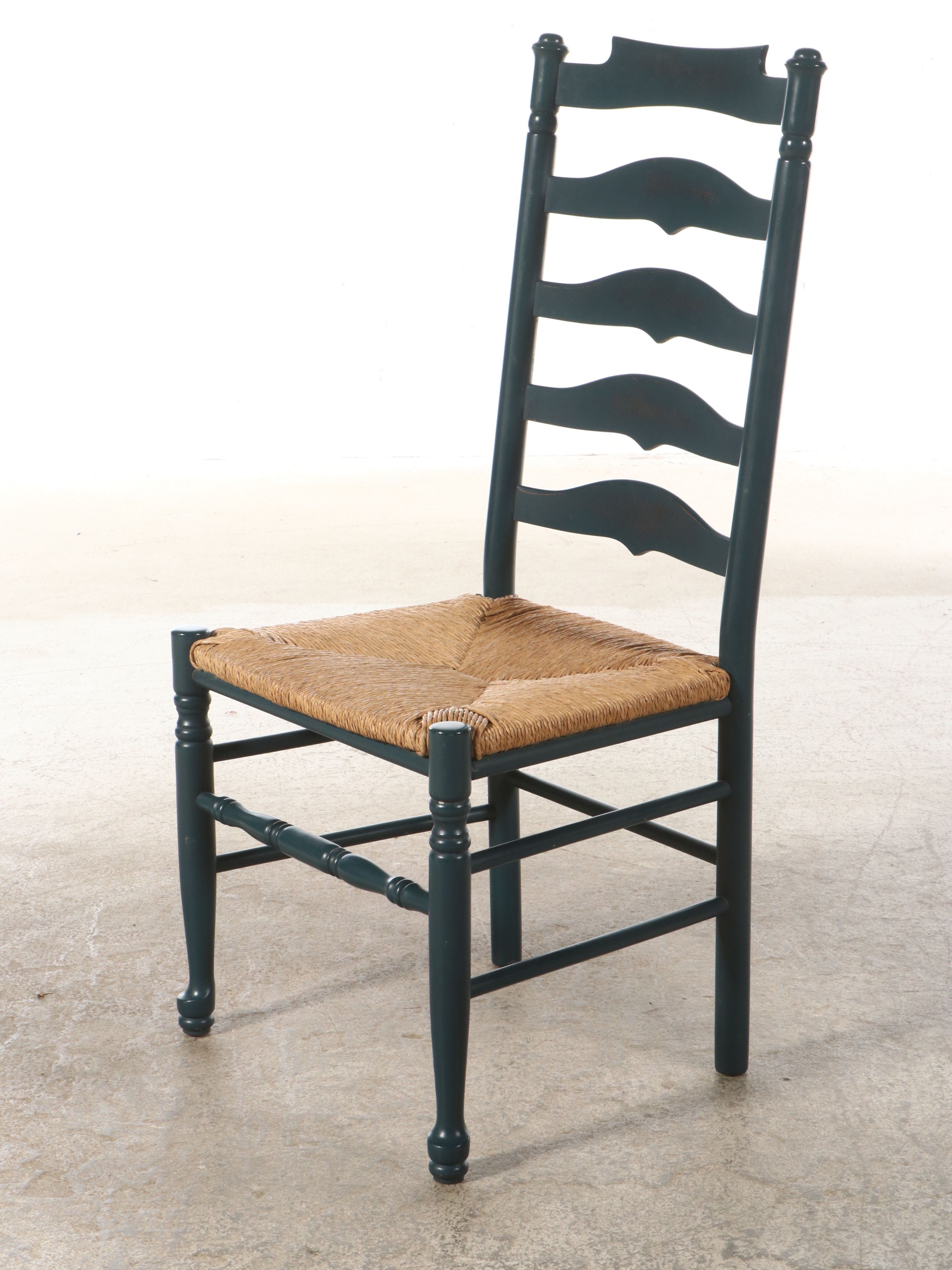 Painted Ladder-Back and Chippendale Style Chairs with Rush Seats