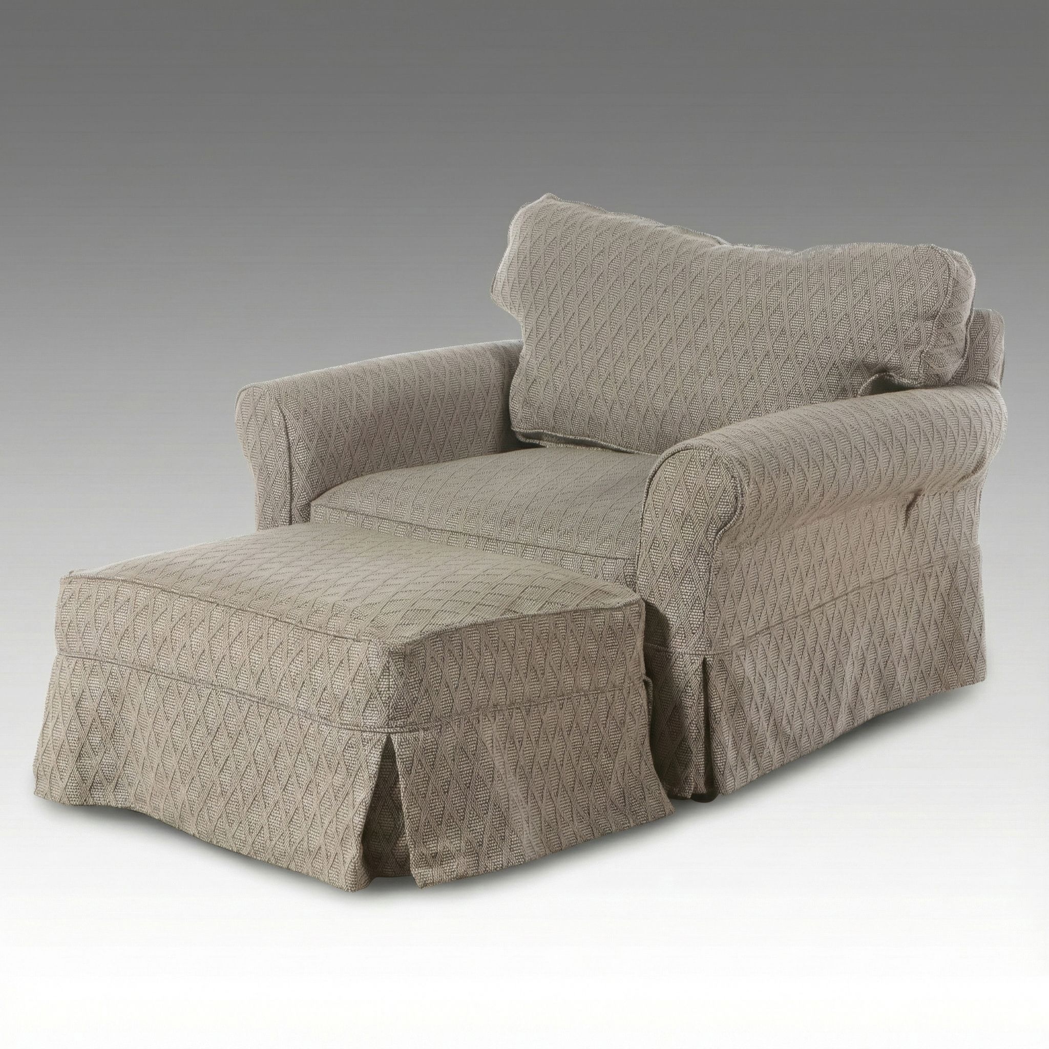 Contemporary Woven Fabric Slipcovered Armchair and Ottoman