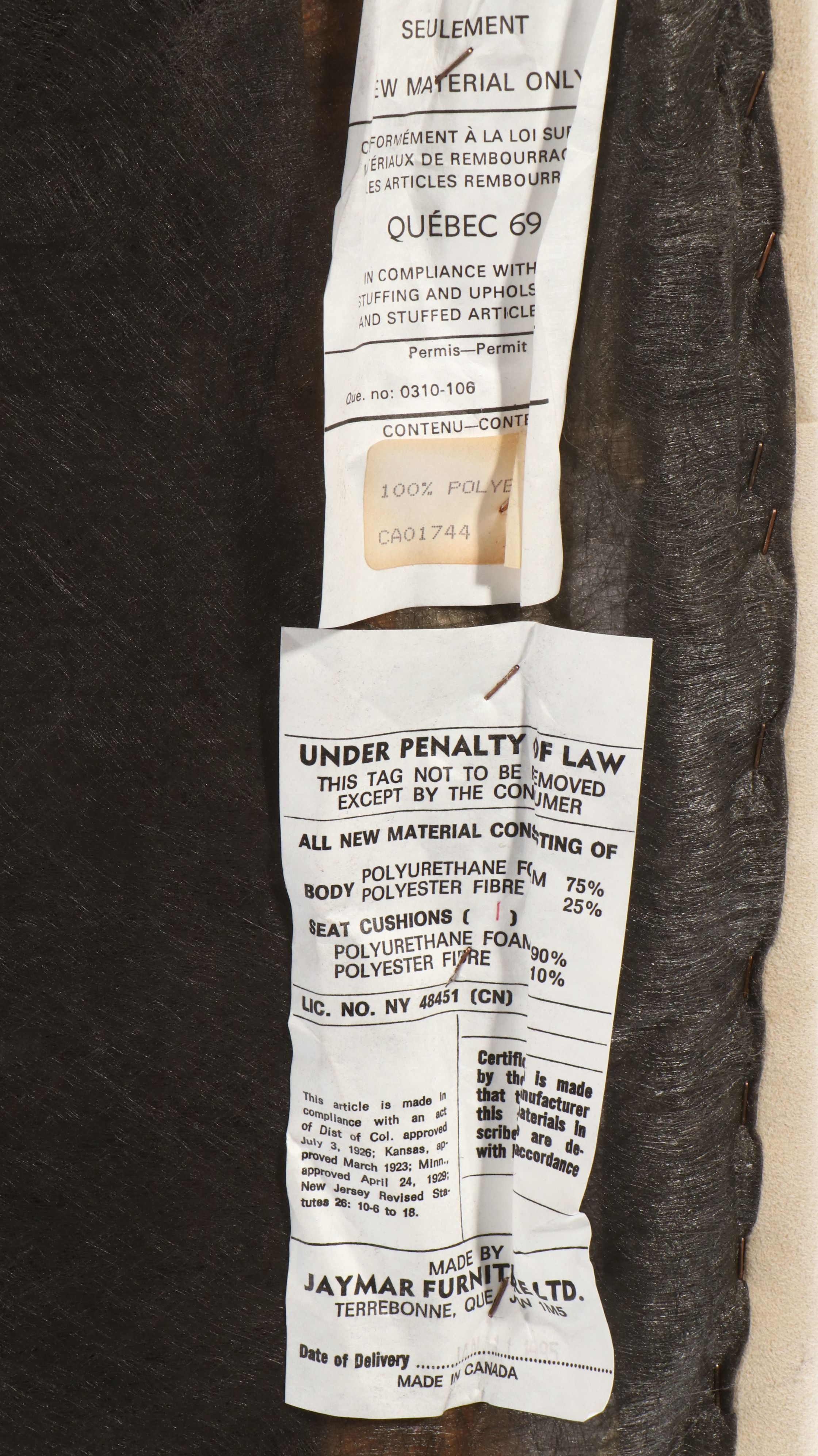 Jaymar Furniture Postmodern Style Upholstered Felt Rounded-Back Sofa