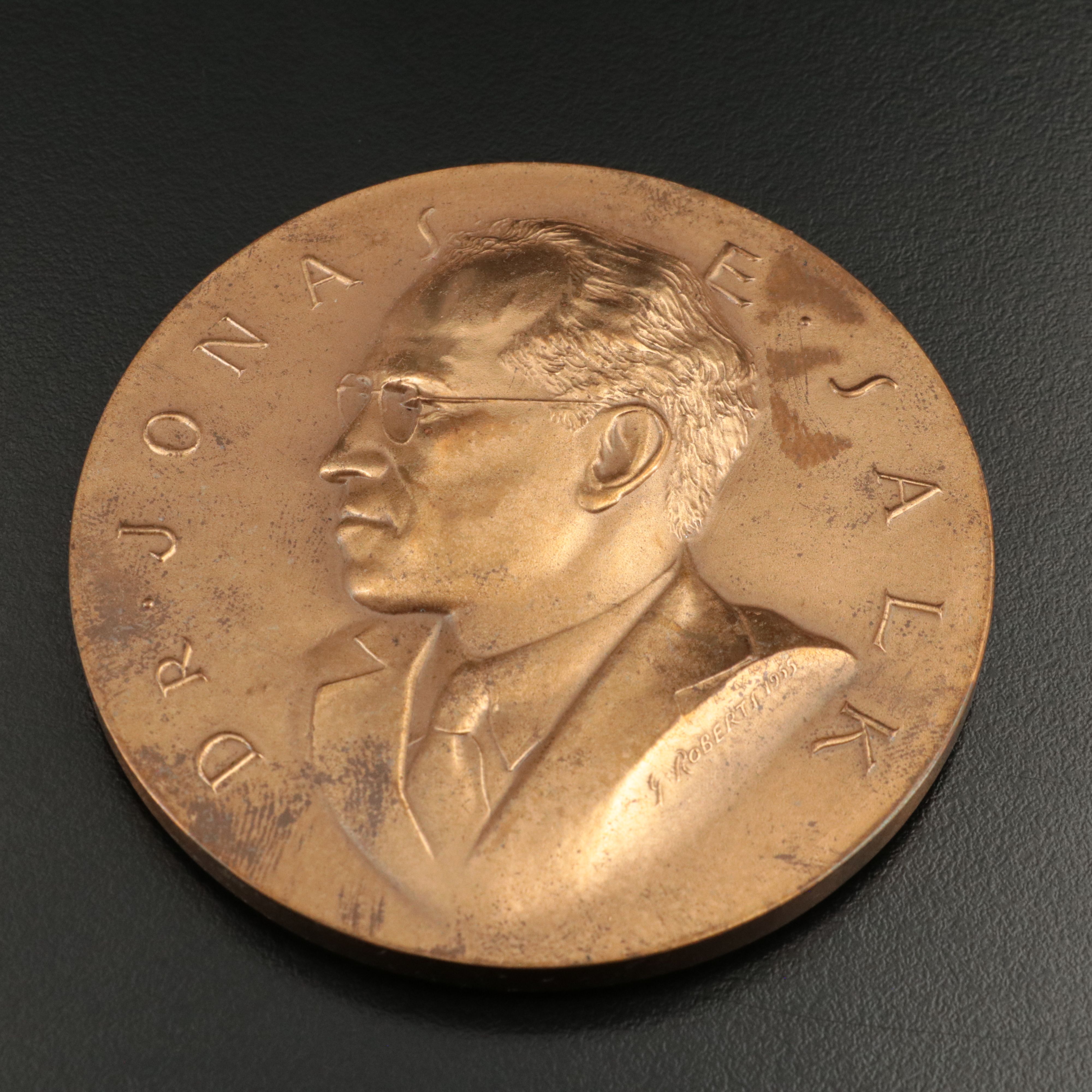 1955 Dr. Jonas Salk Commemorative Bronze Medal by Gilroy Roberts