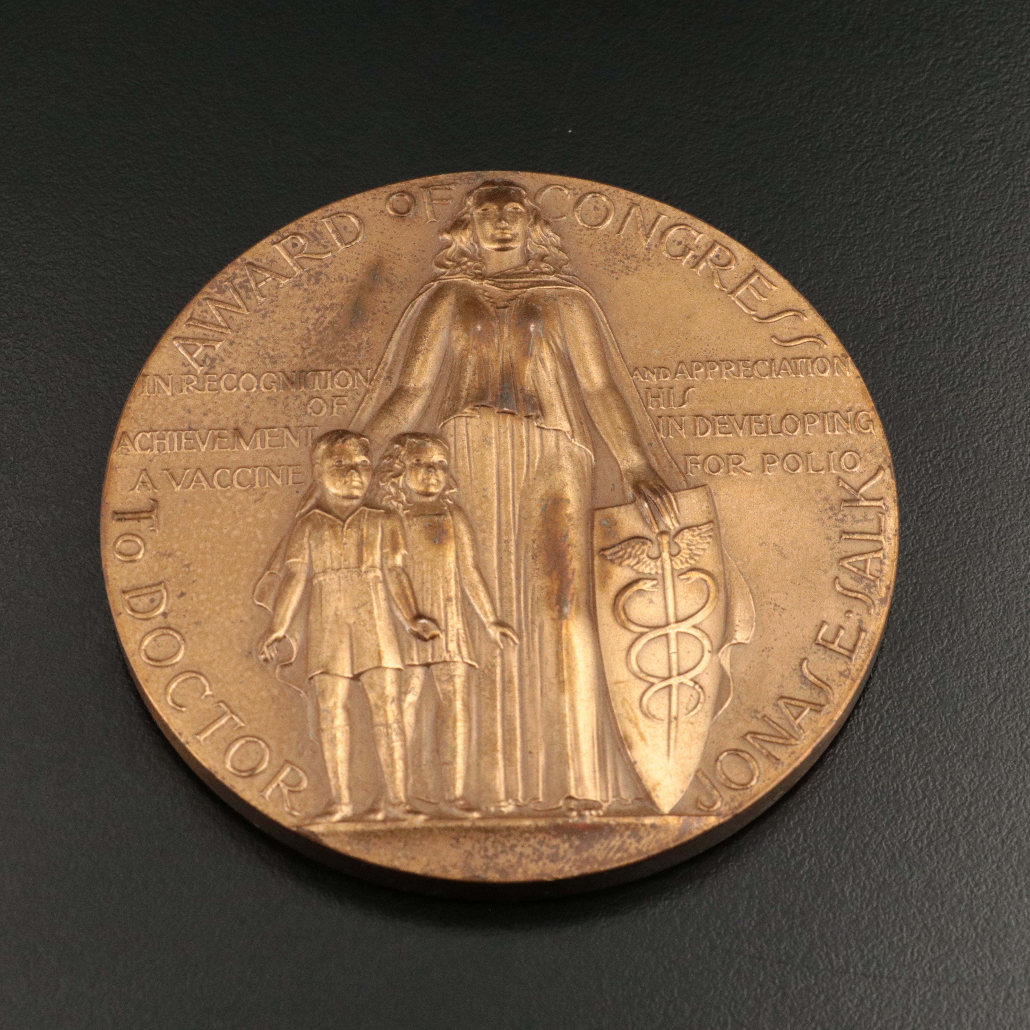 1955 Dr. Jonas Salk Commemorative Bronze Medal by Gilroy Roberts