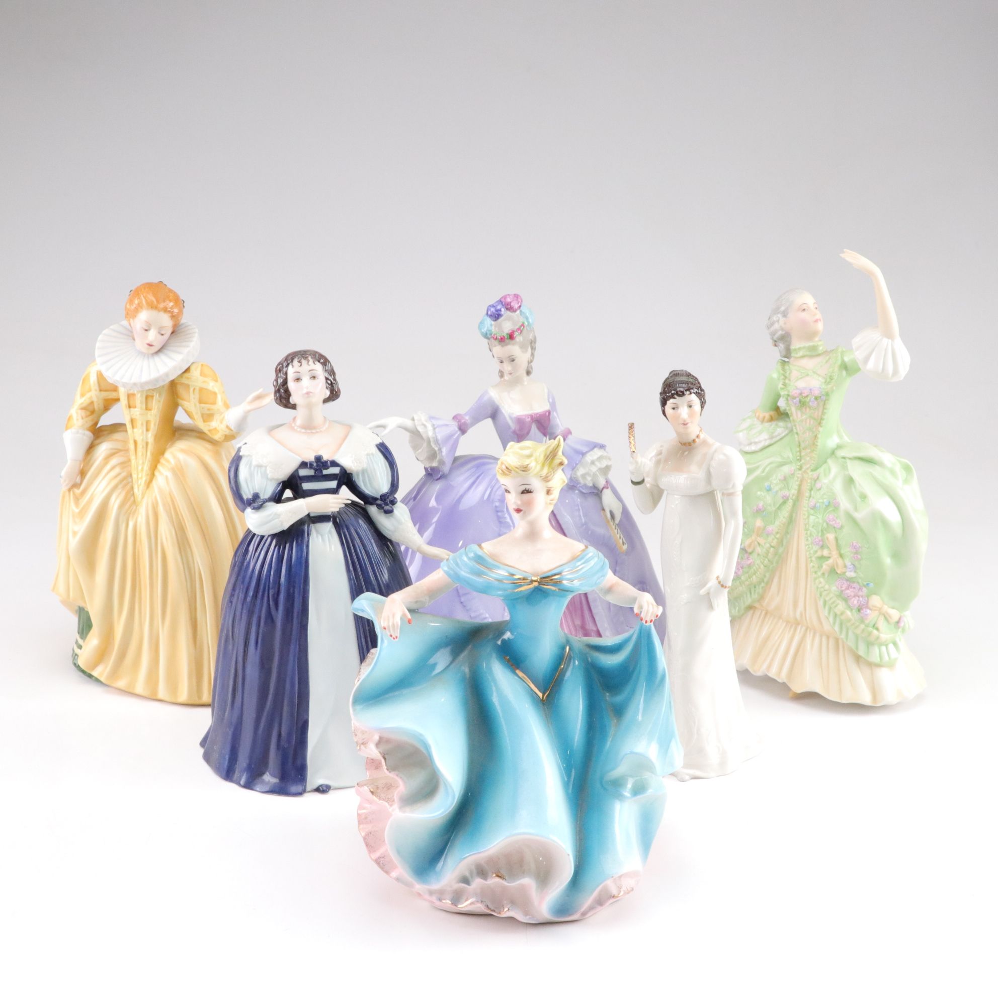 Franklin Porcelain "Museum of Costume" Series Figurines with Figural Vase