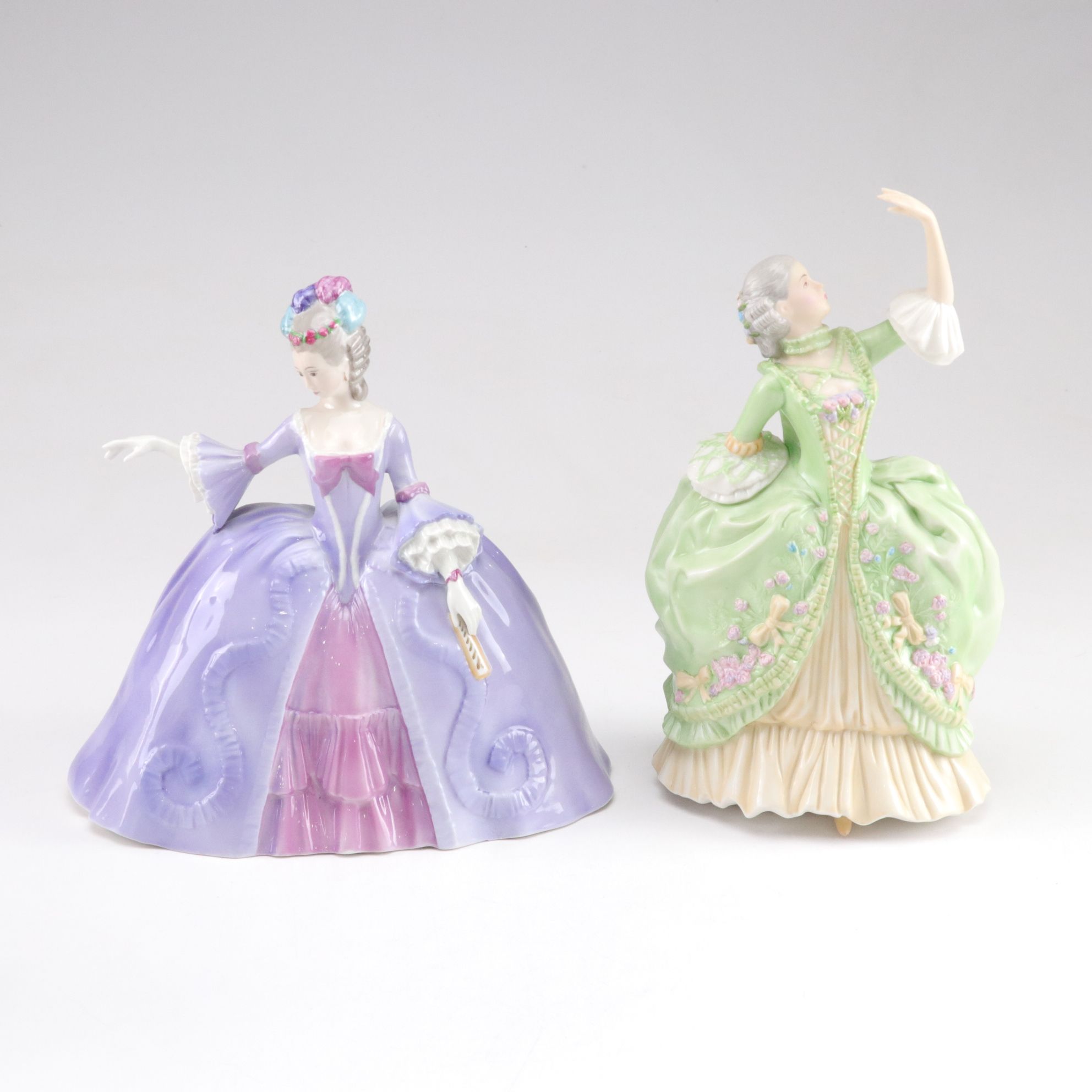 Franklin Porcelain "Museum of Costume" Series Figurines with Figural Vase