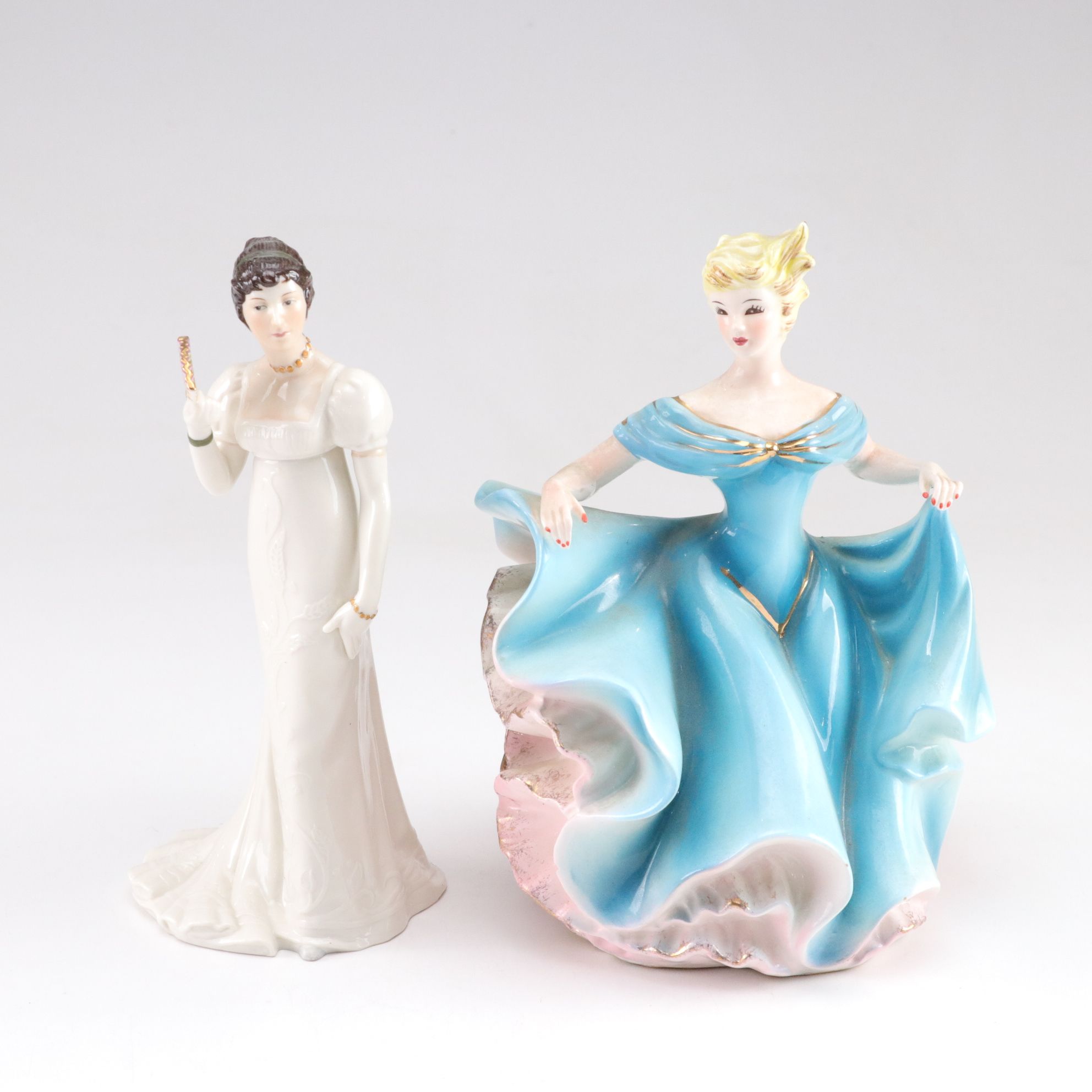 Franklin Porcelain "Museum of Costume" Series Figurines with Figural Vase