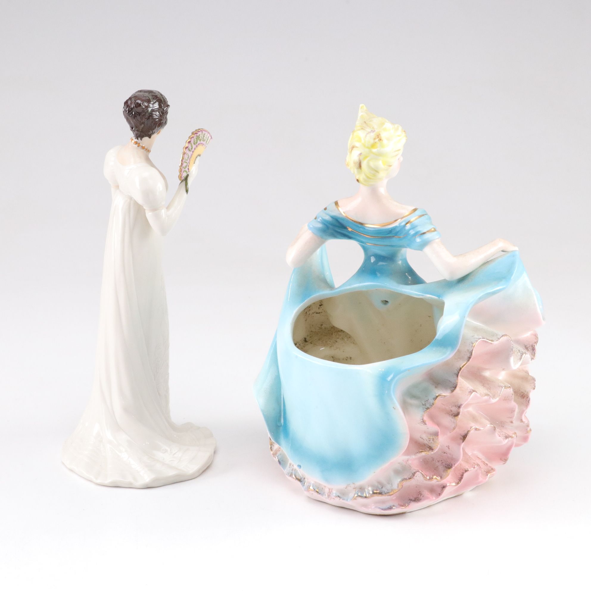 Franklin Porcelain "Museum of Costume" Series Figurines with Figural Vase