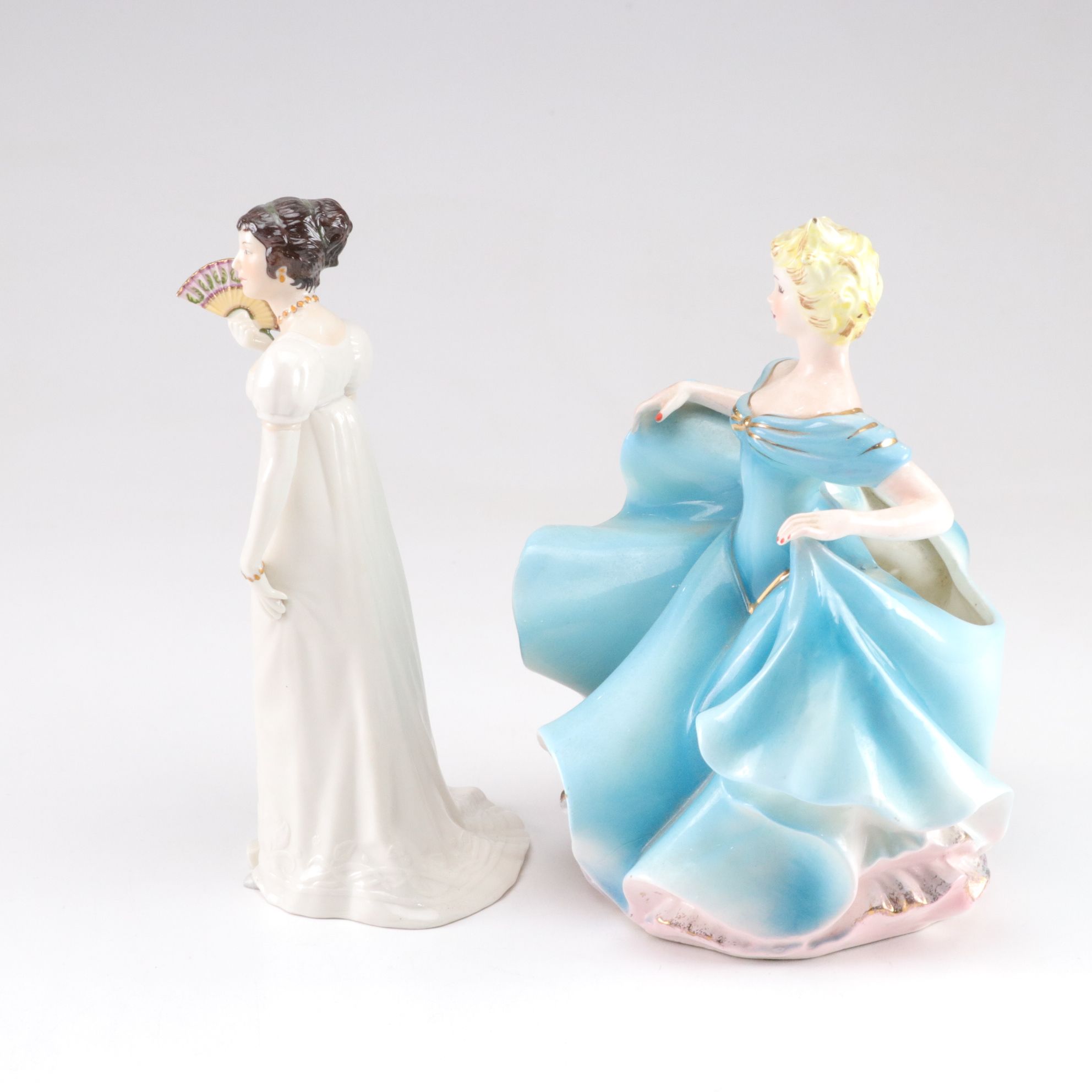 Franklin Porcelain "Museum of Costume" Series Figurines with Figural Vase
