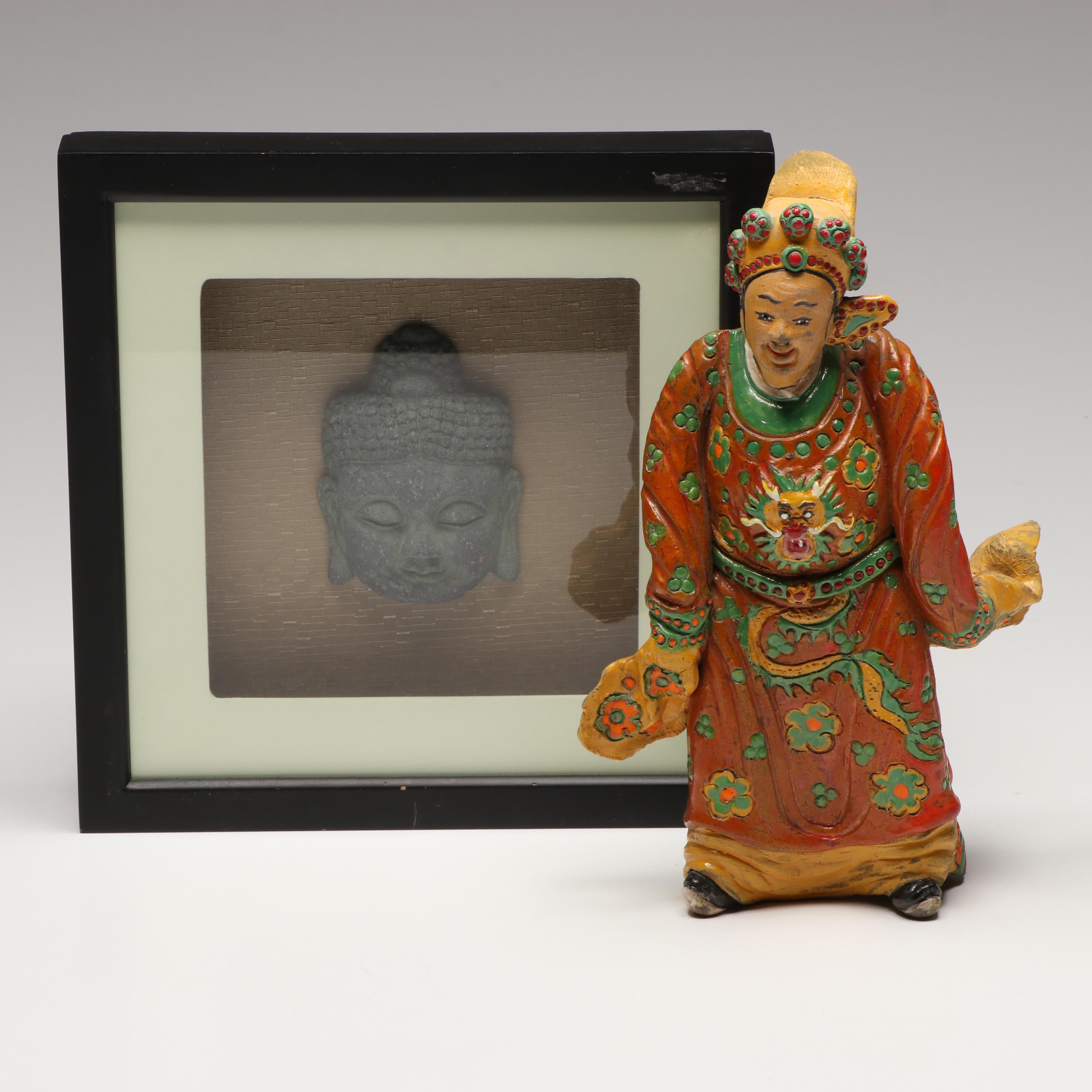 Chinese Porcelain Qing Dynasty Statue with Buddha Head Wall Hanging