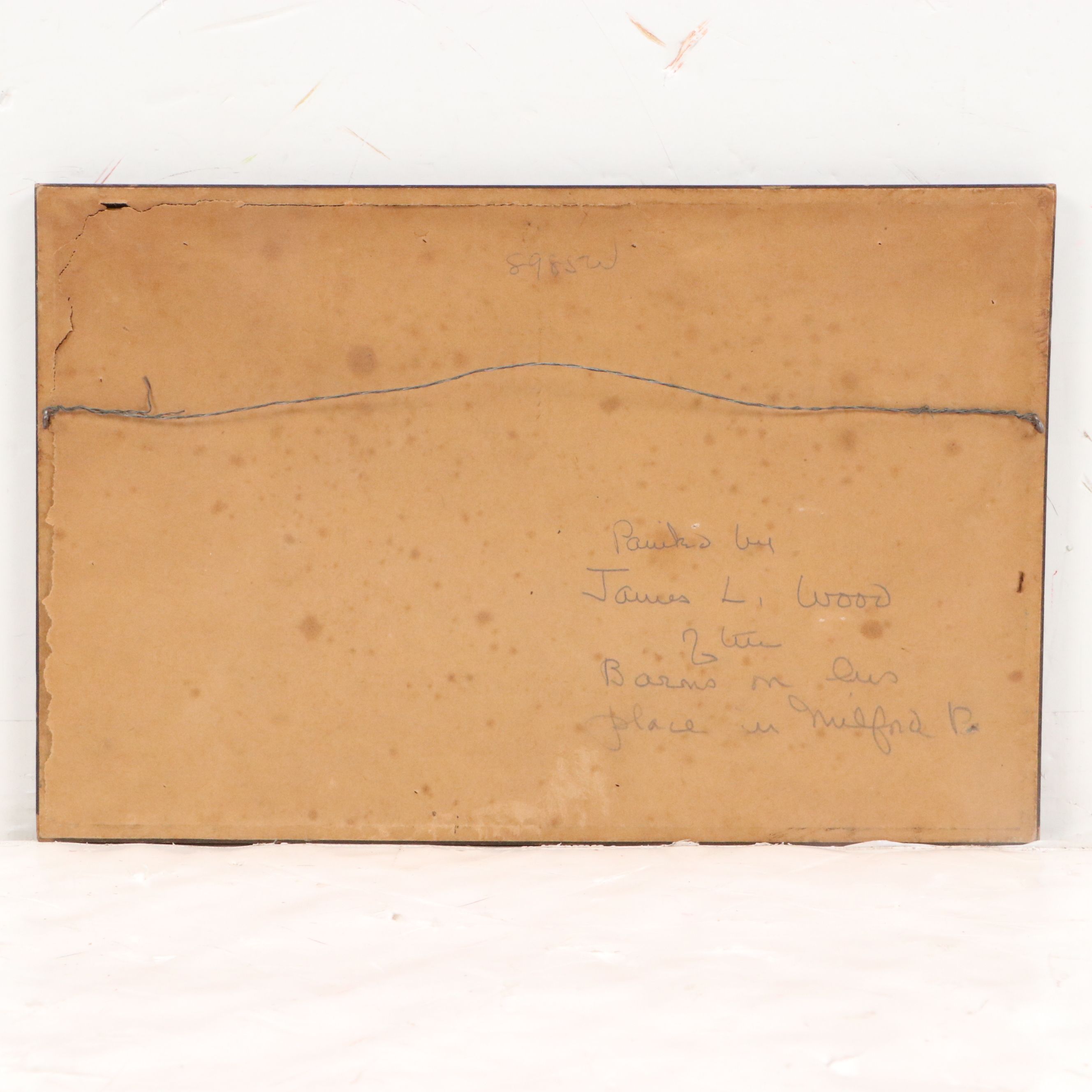 James Longacre Wood Rural Landscape Oil Painting of Red Barn, Circa 1920