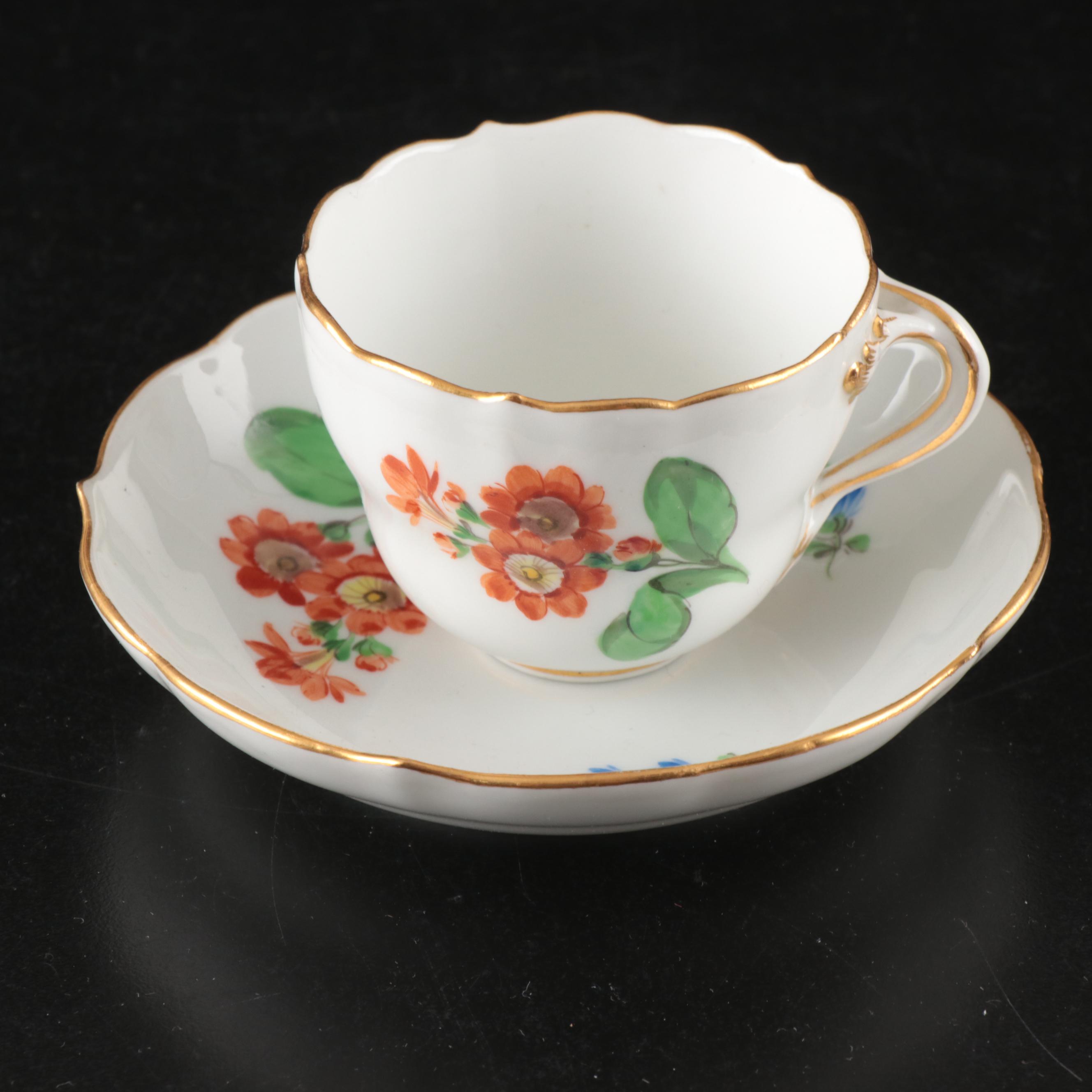 Meissen Floral Porcelain Plates with Trays and Other Tableware