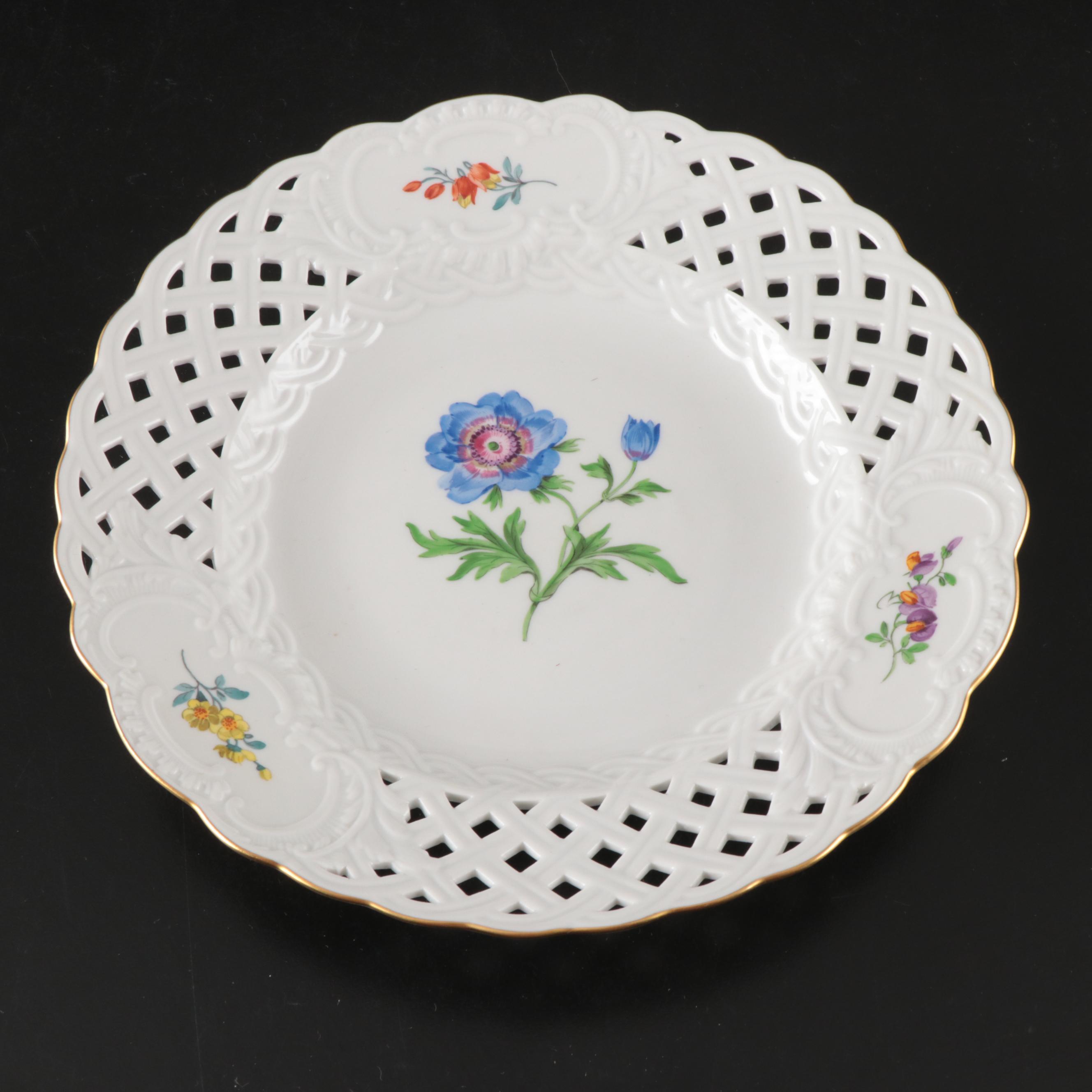 Meissen Floral Porcelain Plates with Trays and Other Tableware