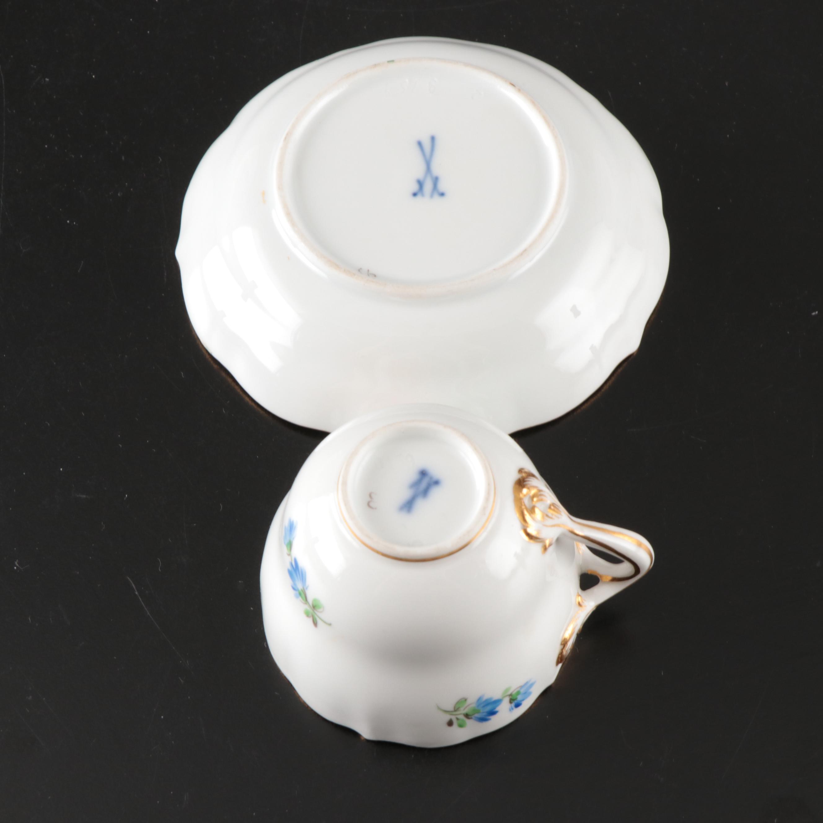 Meissen Floral Porcelain Plates with Trays and Other Tableware