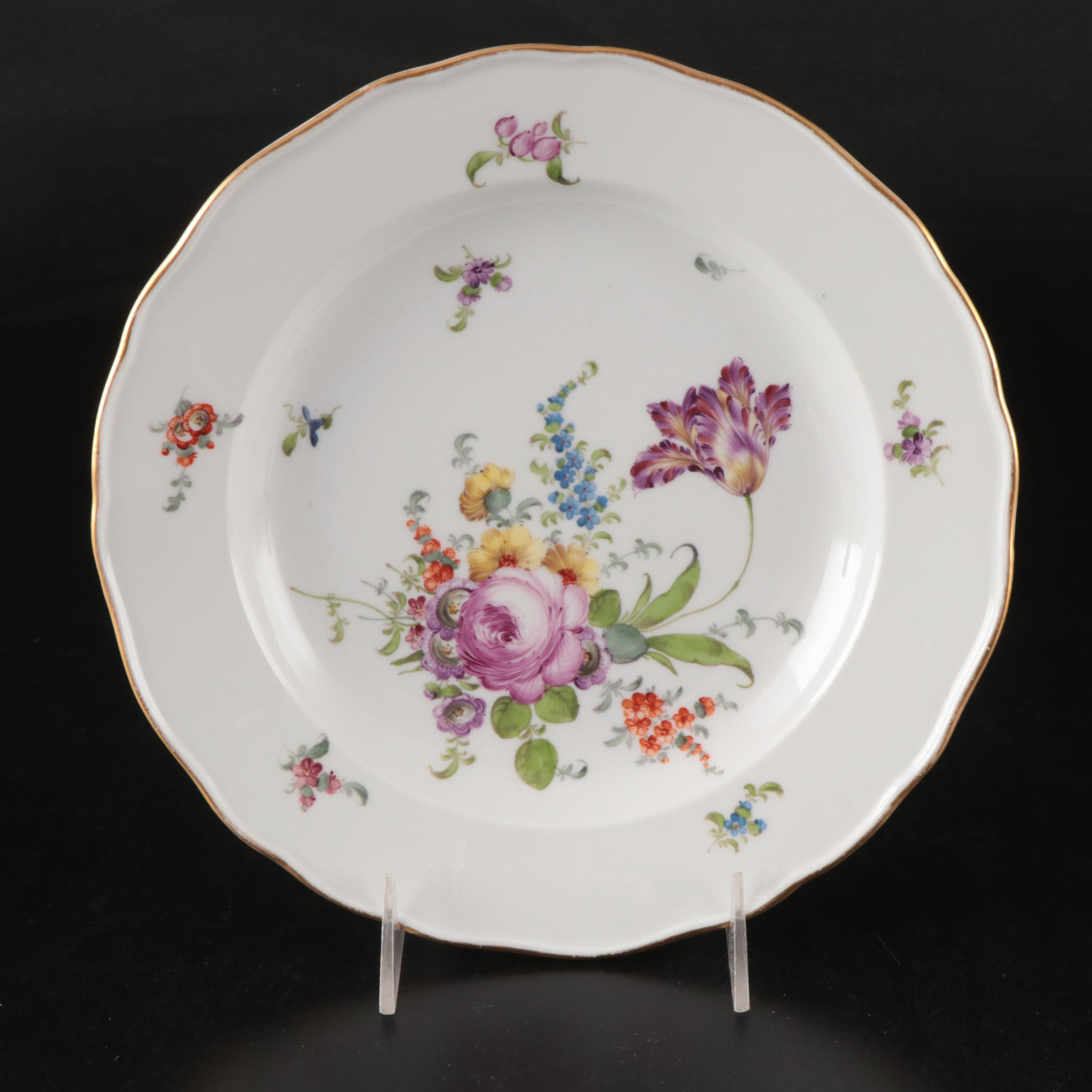 Meissen Floral Porcelain Plates with Trays and Other Tableware