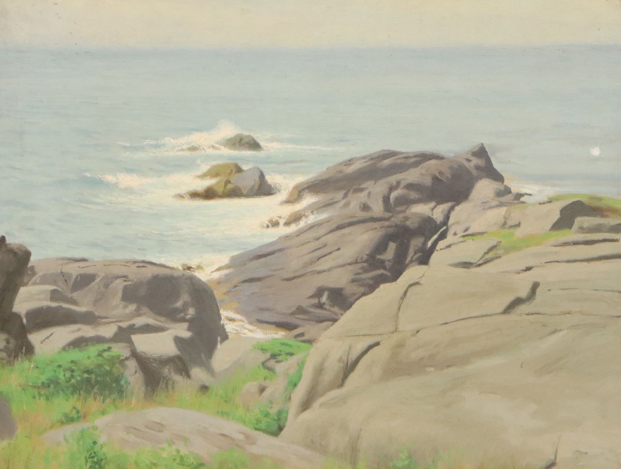 James Longacre Wood Seascape Oil Painting "Shore at Monhegan Island, Maine"