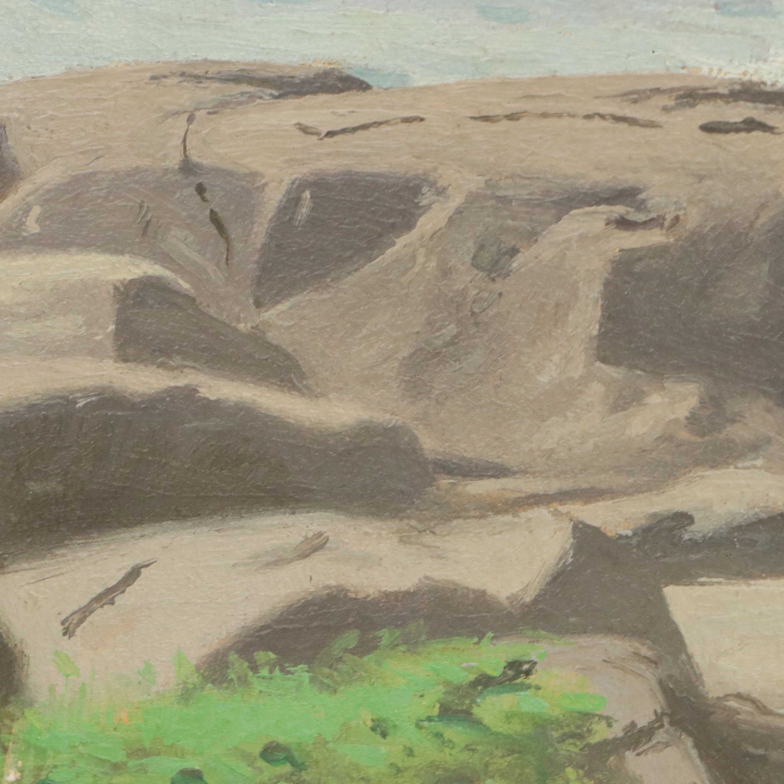 James Longacre Wood Seascape Oil Painting "Shore at Monhegan Island, Maine"