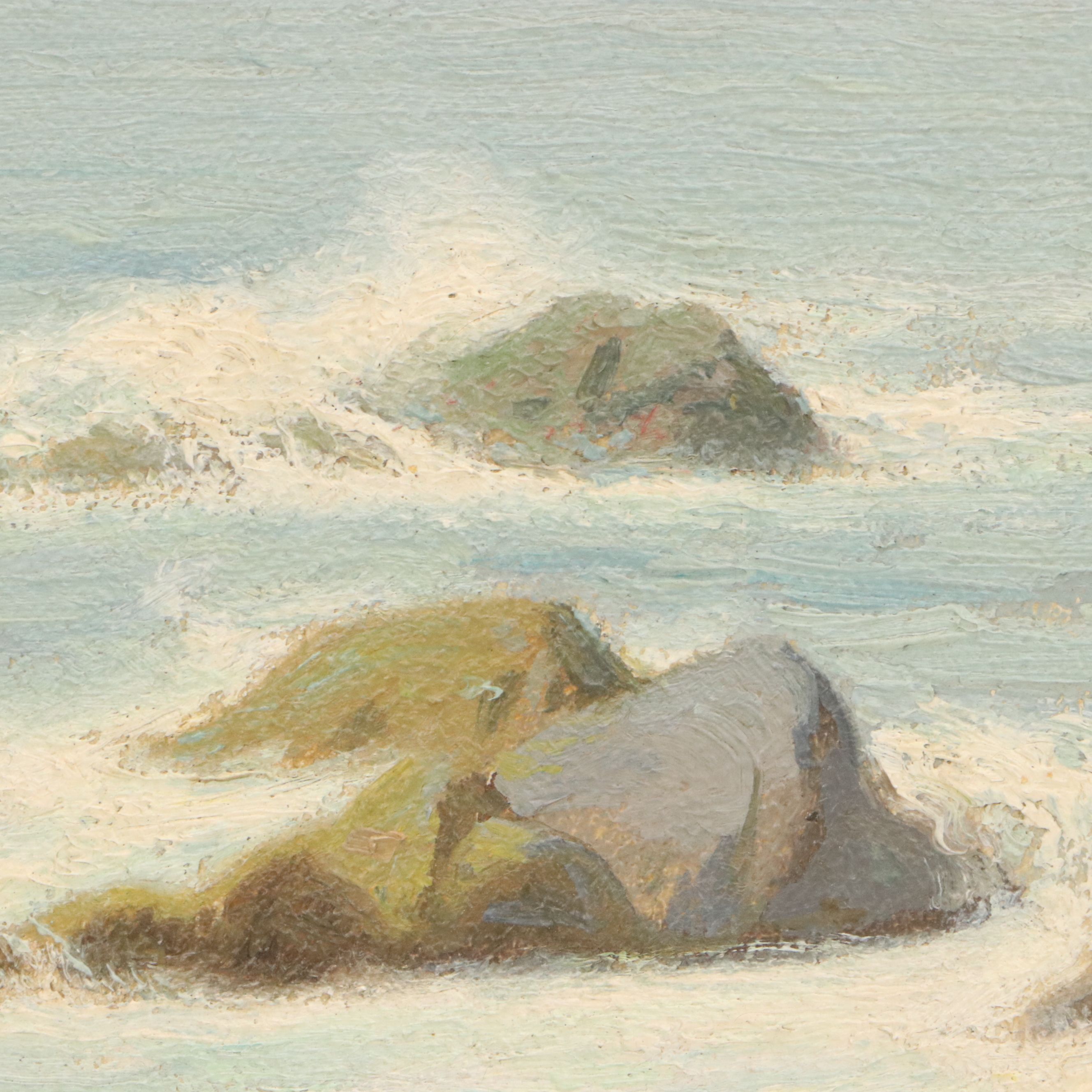 James Longacre Wood Seascape Oil Painting "Shore at Monhegan Island, Maine"