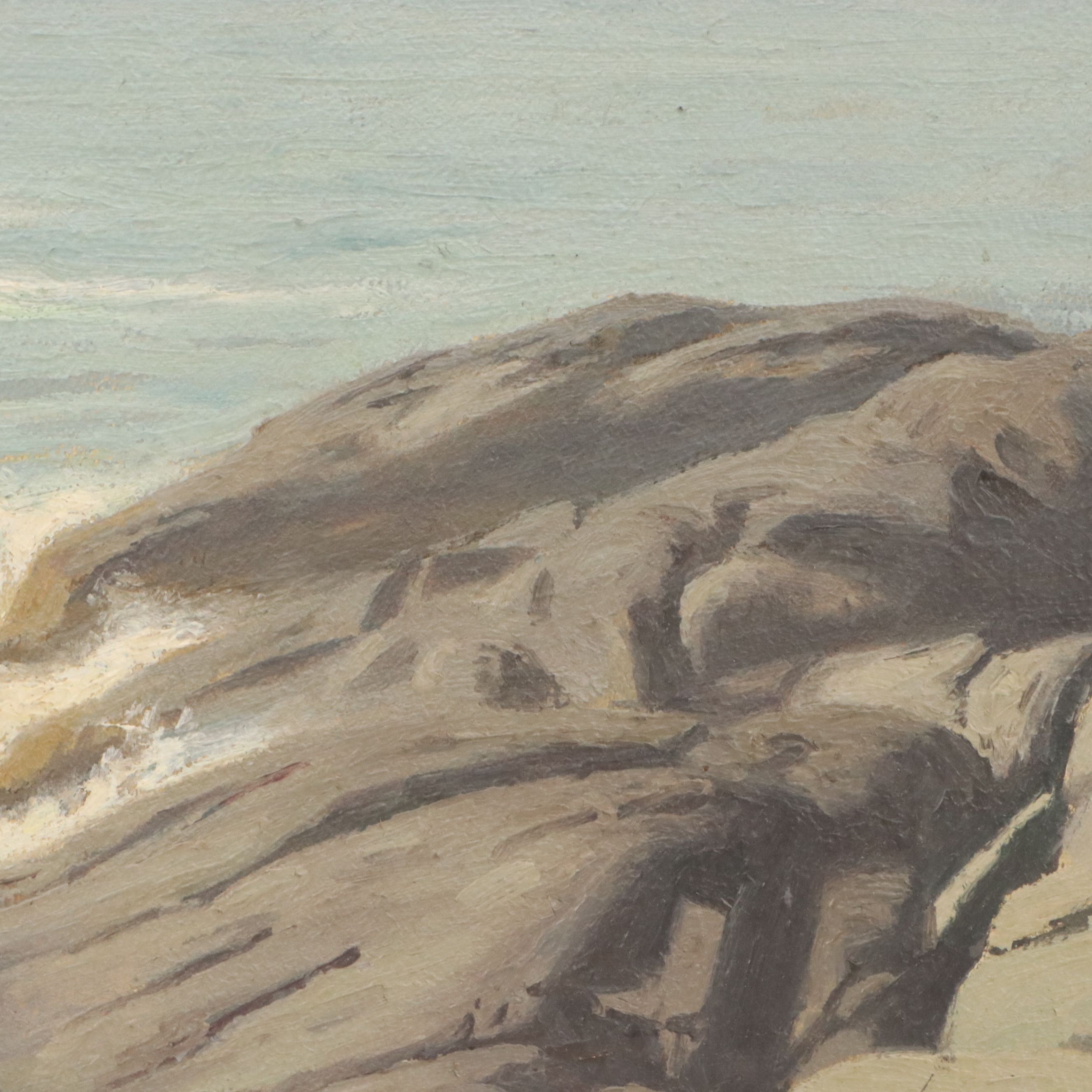 James Longacre Wood Seascape Oil Painting "Shore at Monhegan Island, Maine"