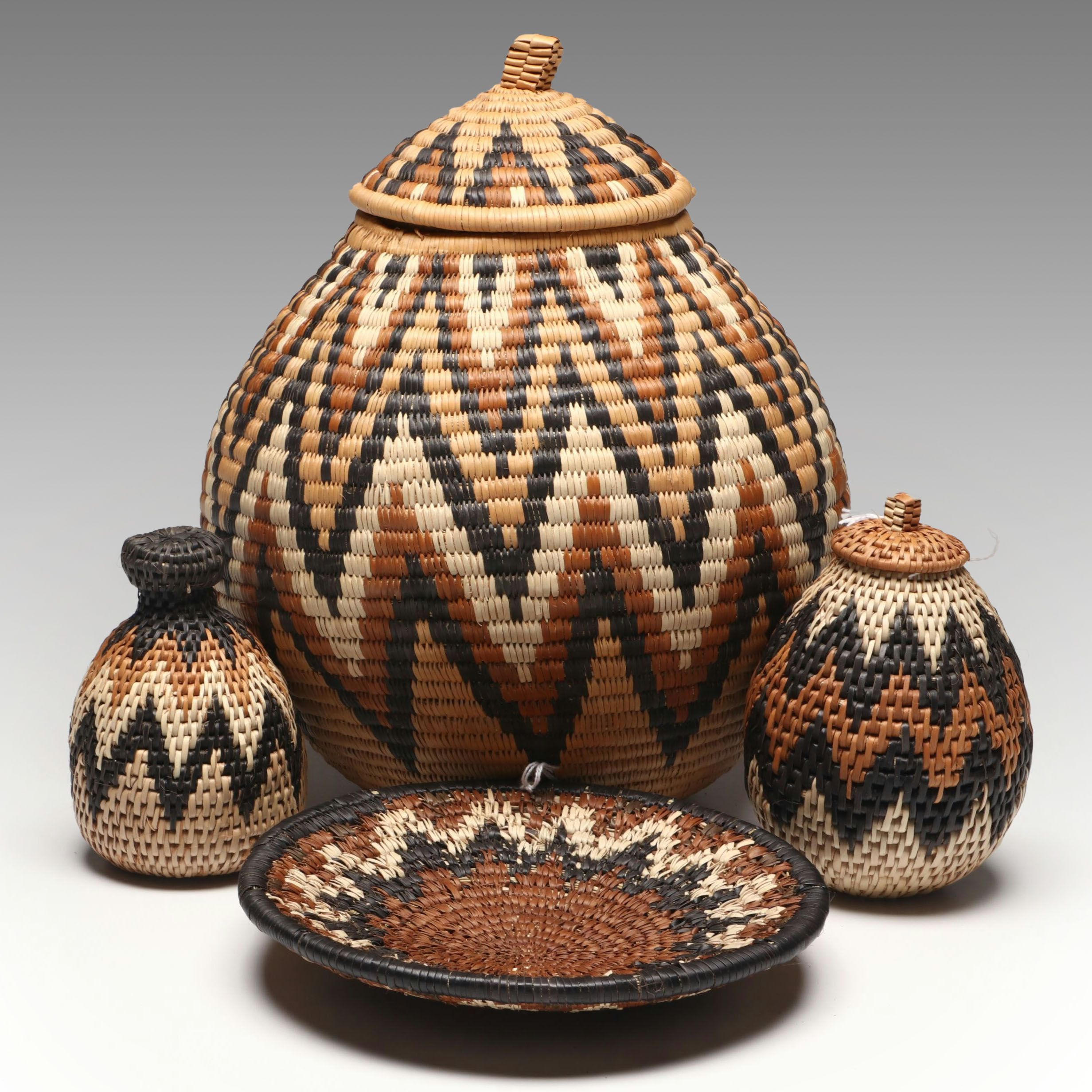Thobile Buthelezi Zulu Ilala Palm Ukhamba Basket with Herb Containers and Cover
