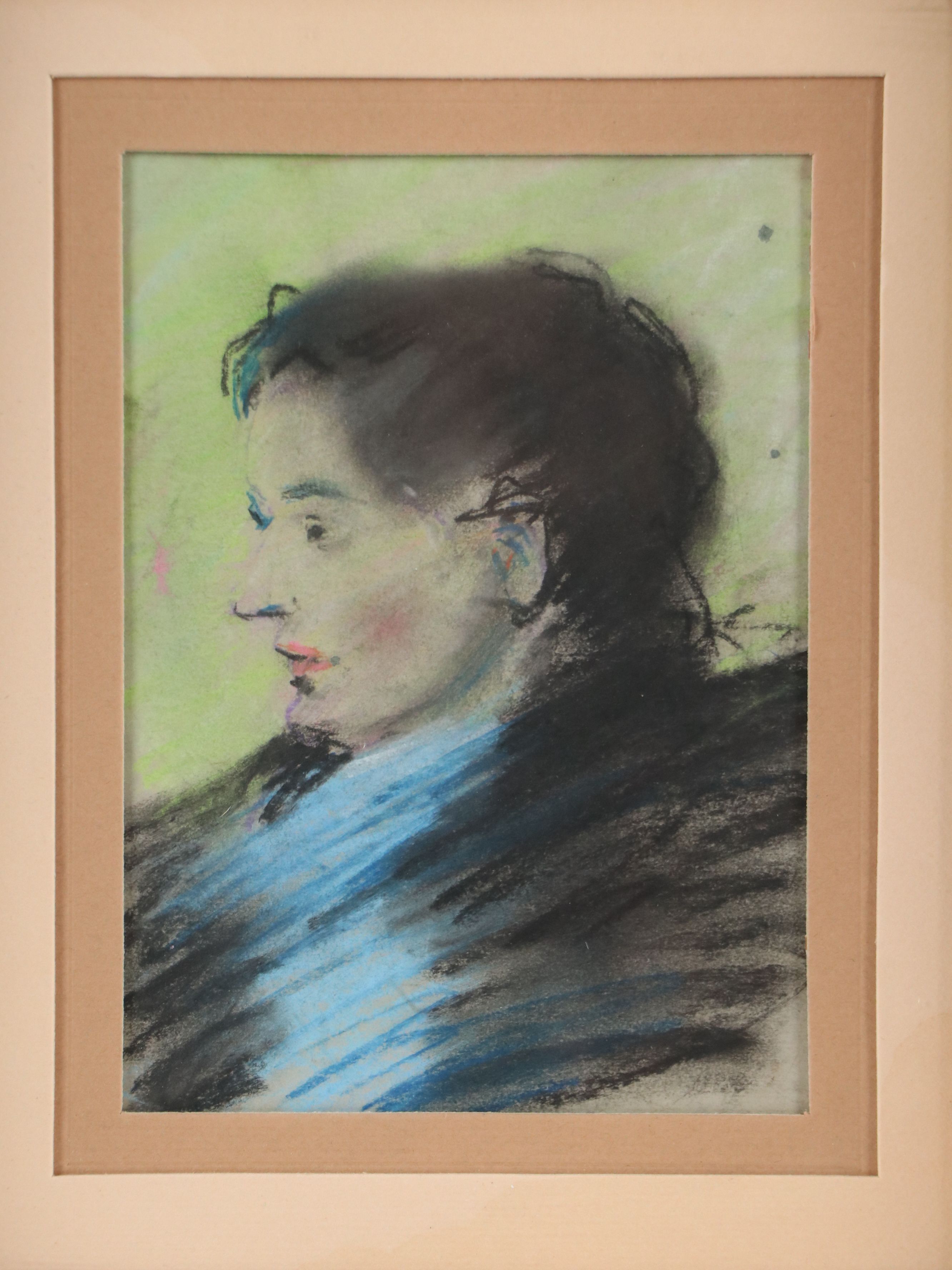Bernard Lennon Pastel Portrait Drawing of Woman in Profile
