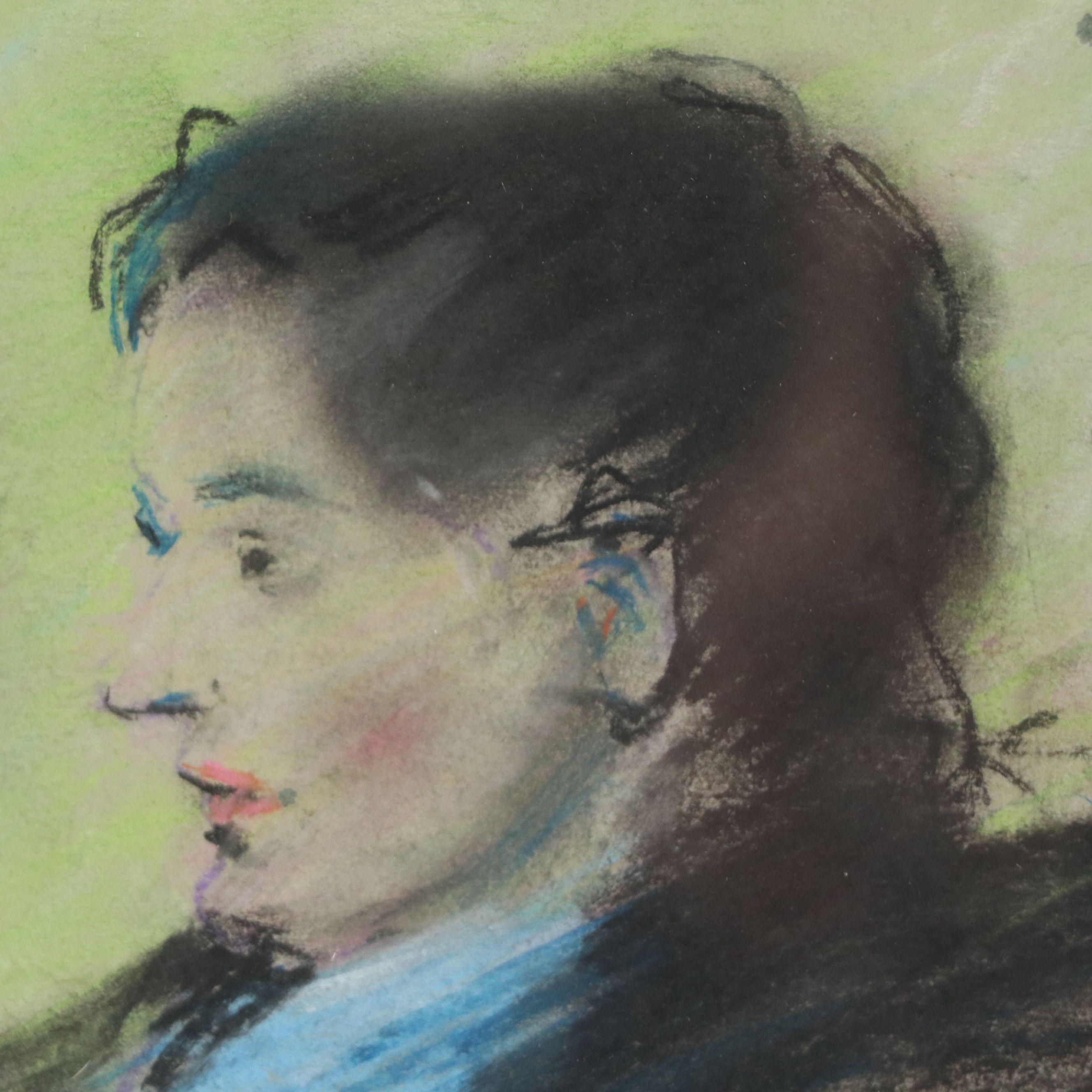 Bernard Lennon Pastel Portrait Drawing of Woman in Profile