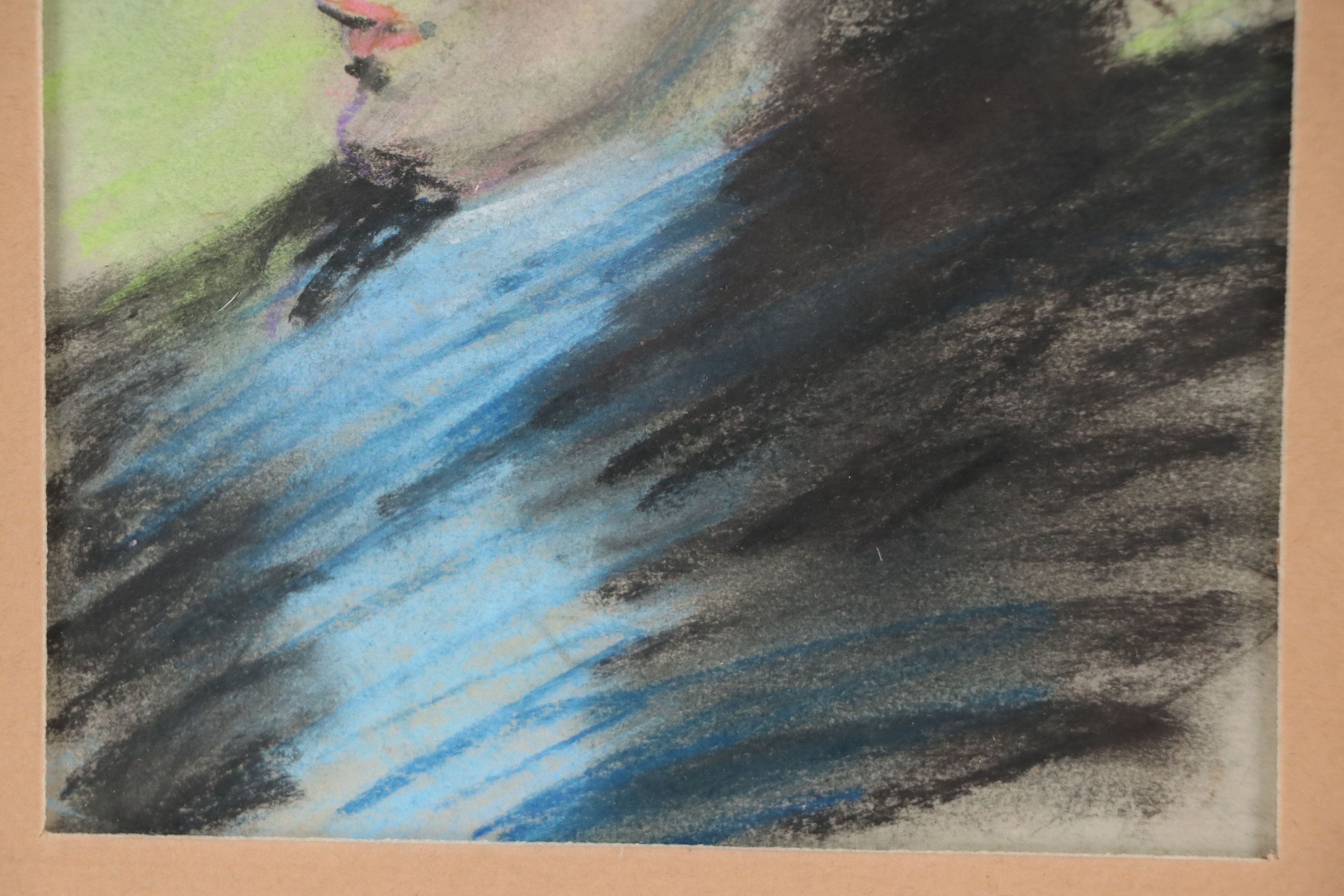 Bernard Lennon Pastel Portrait Drawing of Woman in Profile