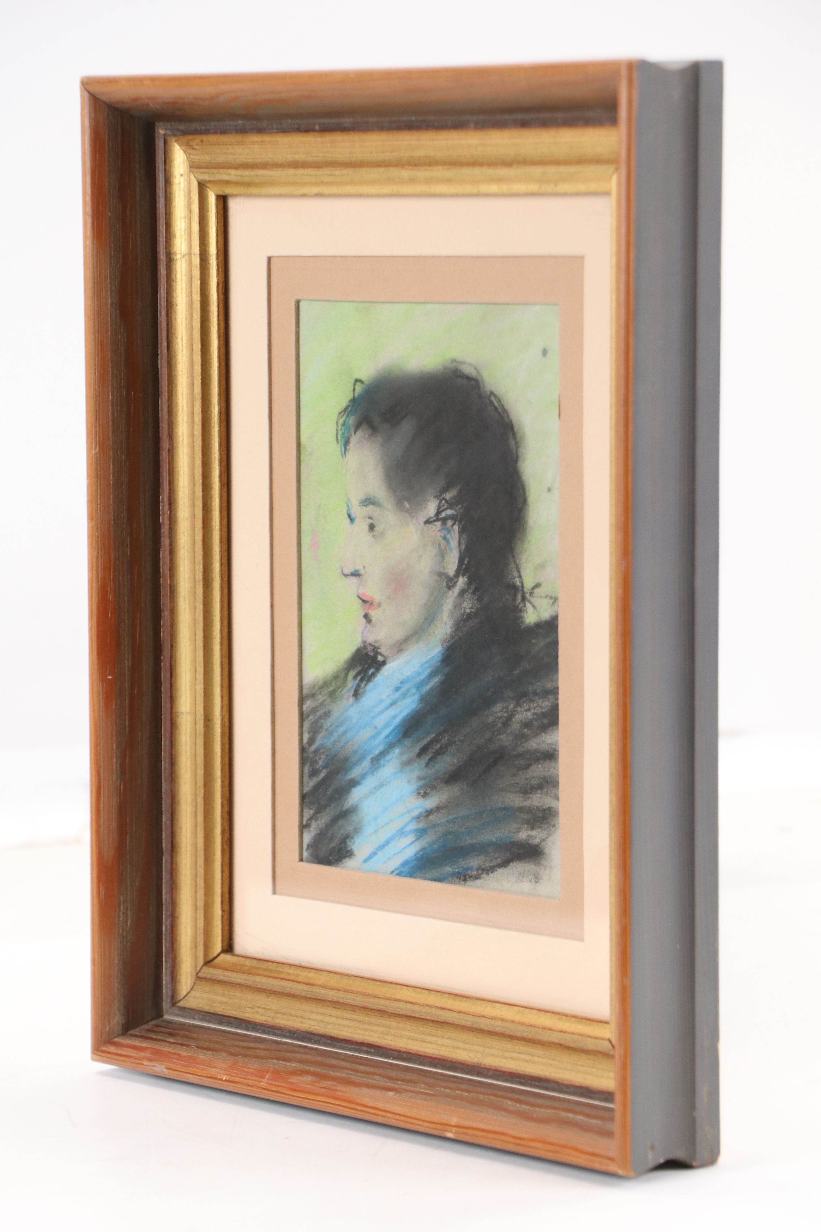 Bernard Lennon Pastel Portrait Drawing of Woman in Profile
