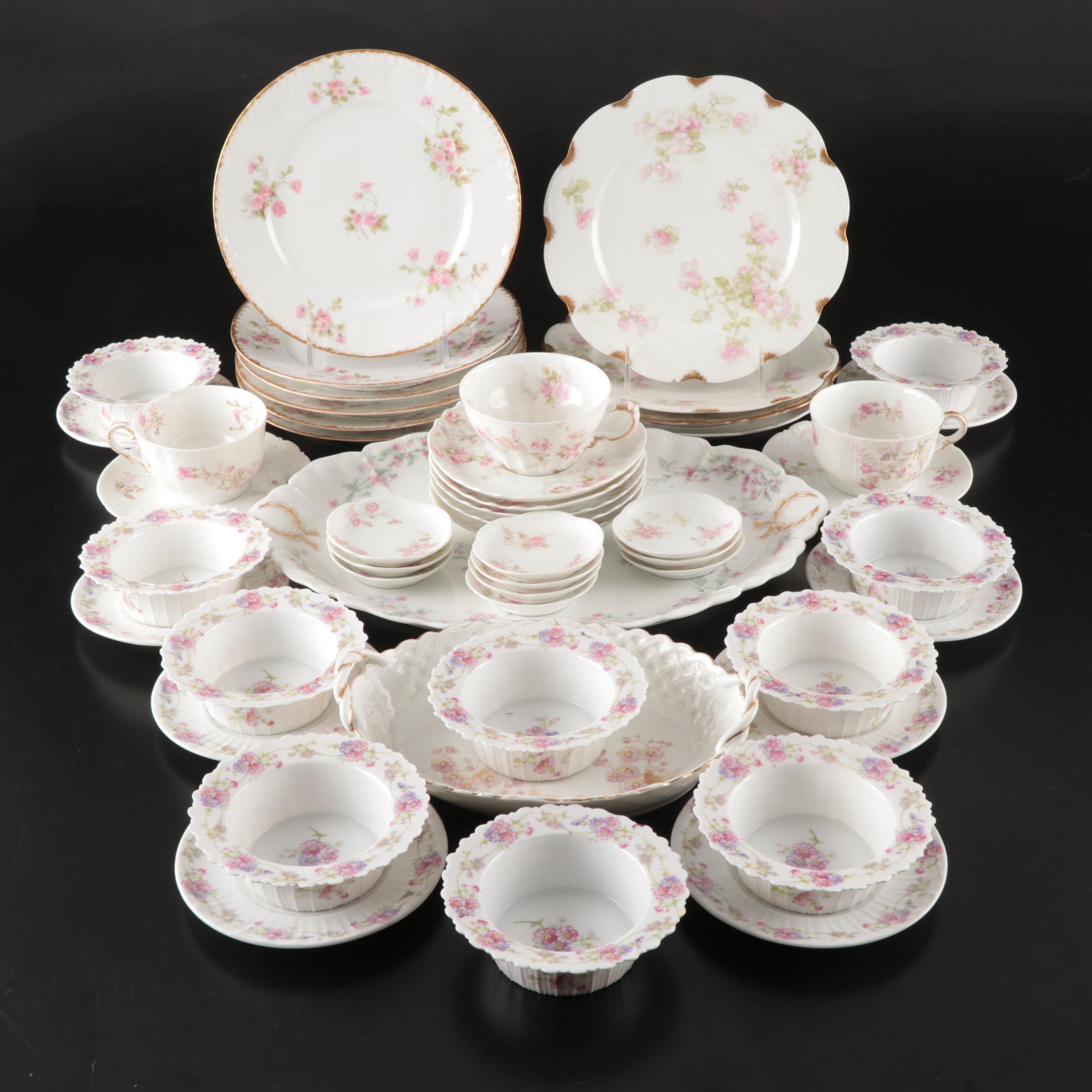 Haviland France and Carter Tielsch Porcelain Floral Dinnerware with Gilt Accents