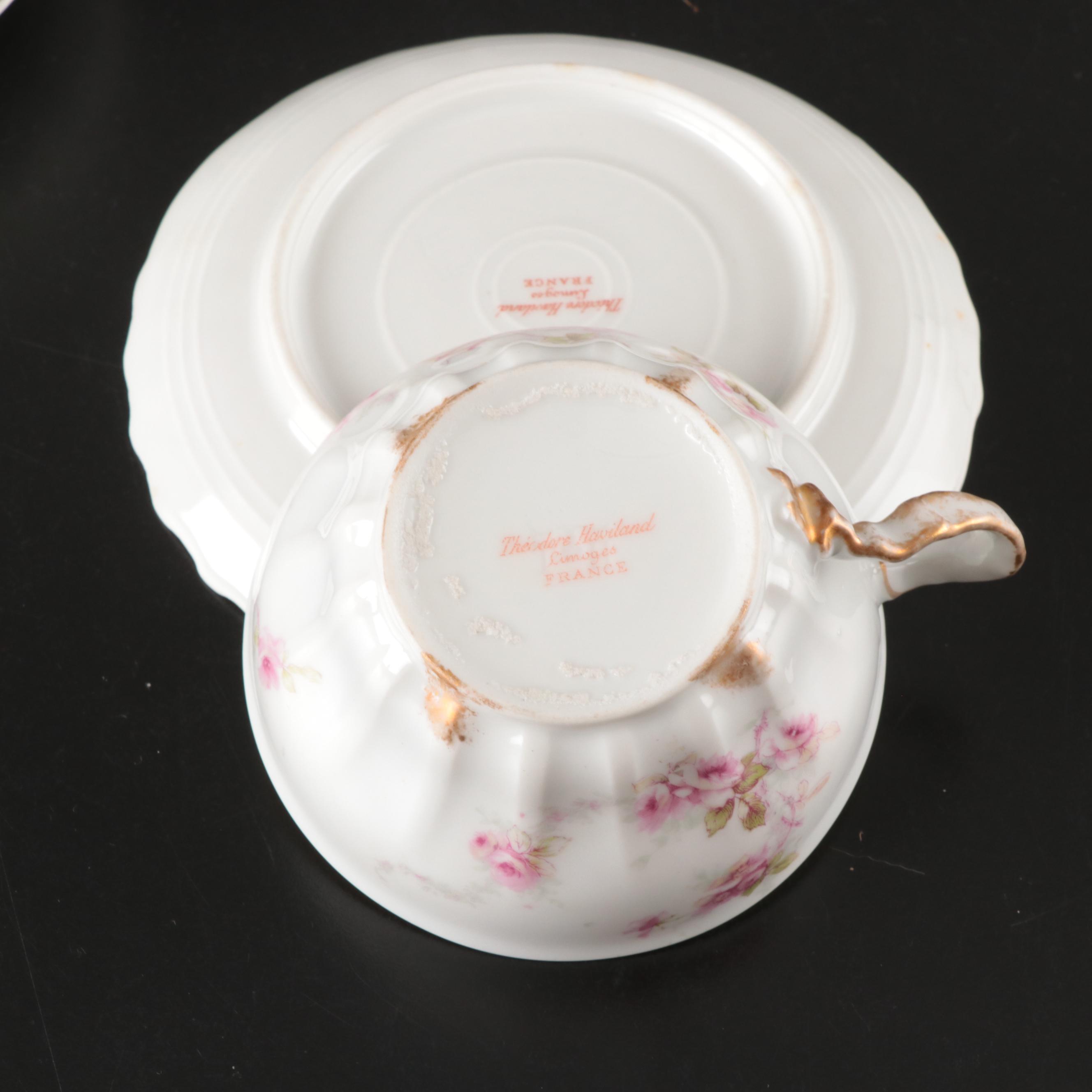 Haviland France and Carter Tielsch Porcelain Floral Dinnerware with Gilt Accents