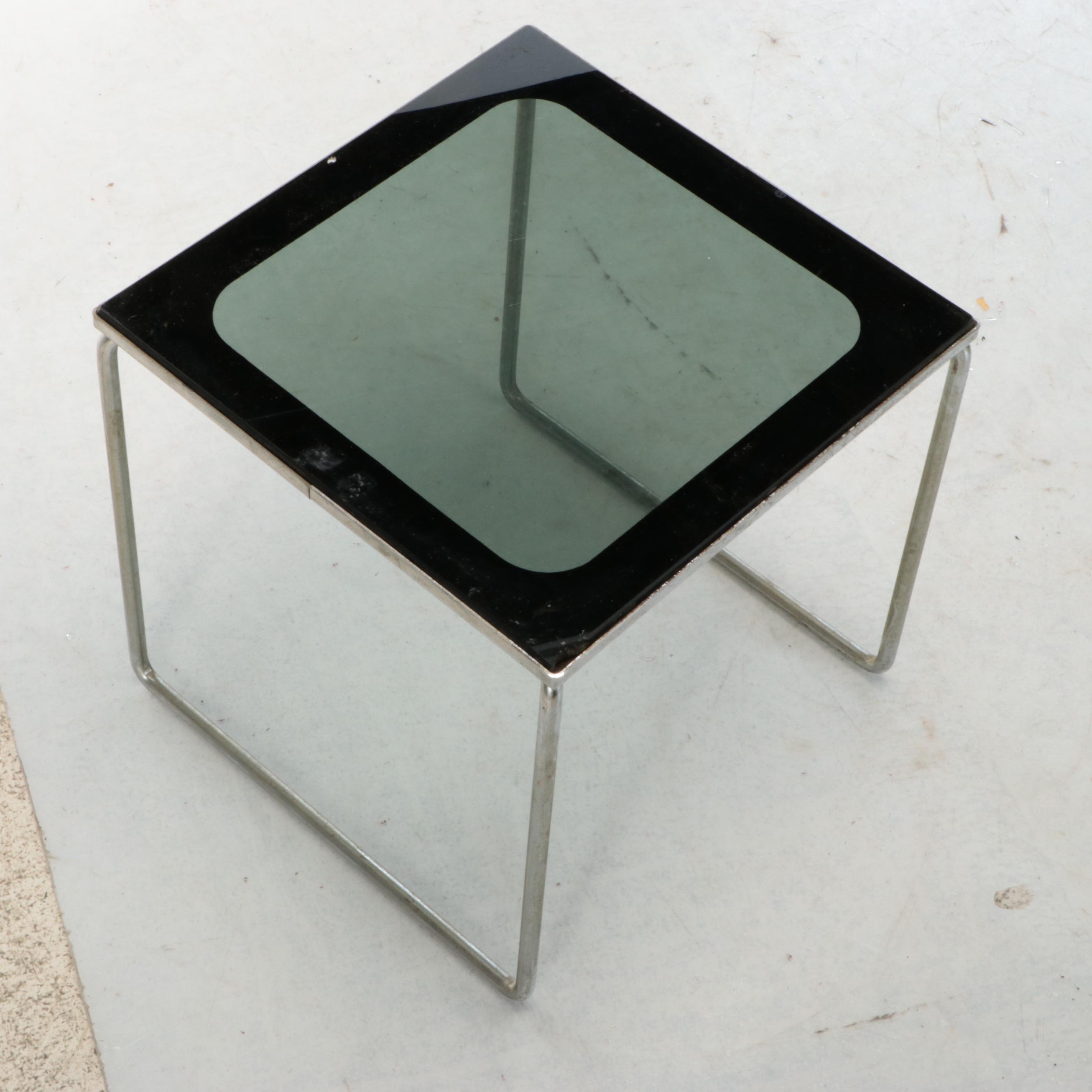 Pair of Modernist Glass and Chrome Nesting Tables