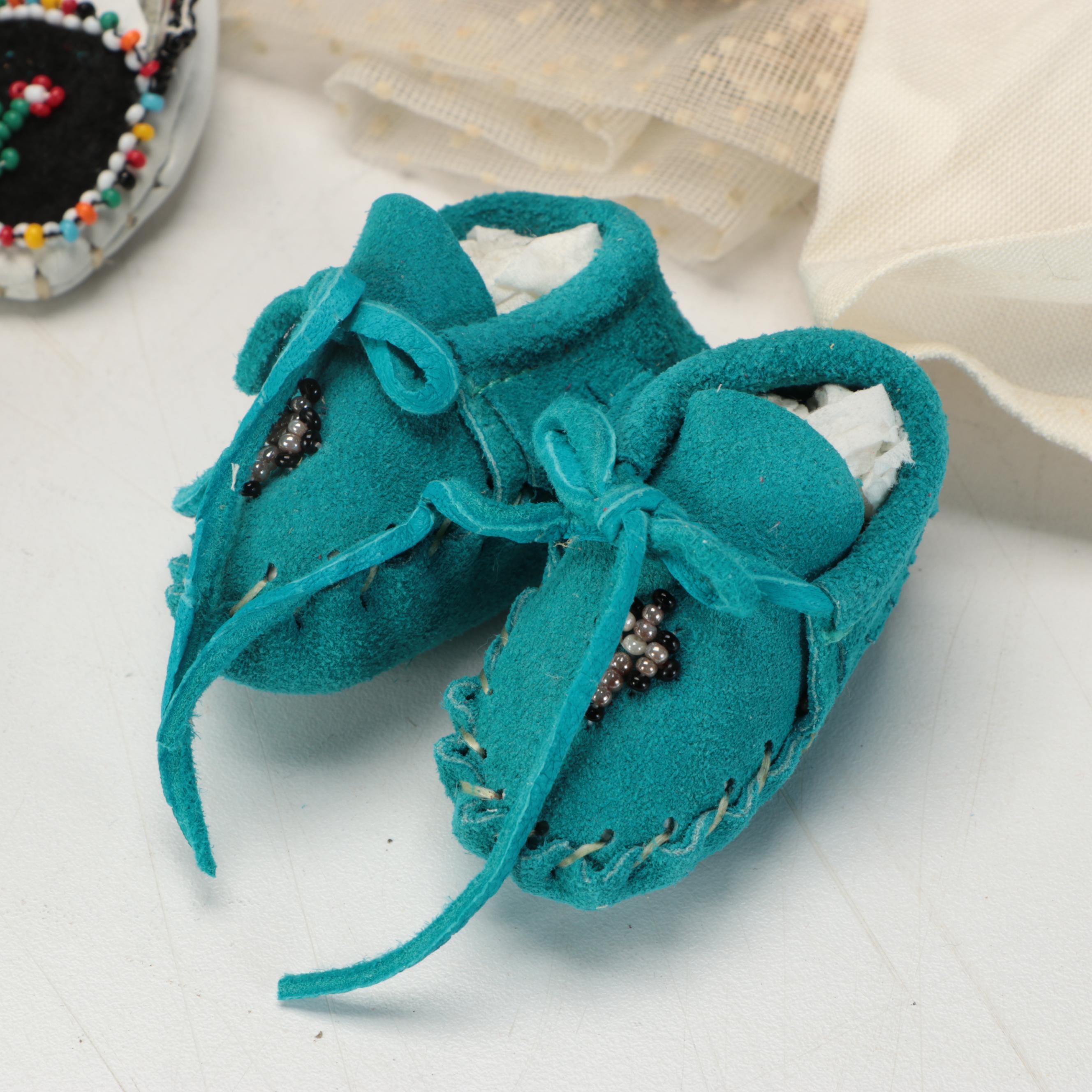 Native American Style Beaded Leather Outfit with More Doll Dresses, Accessories