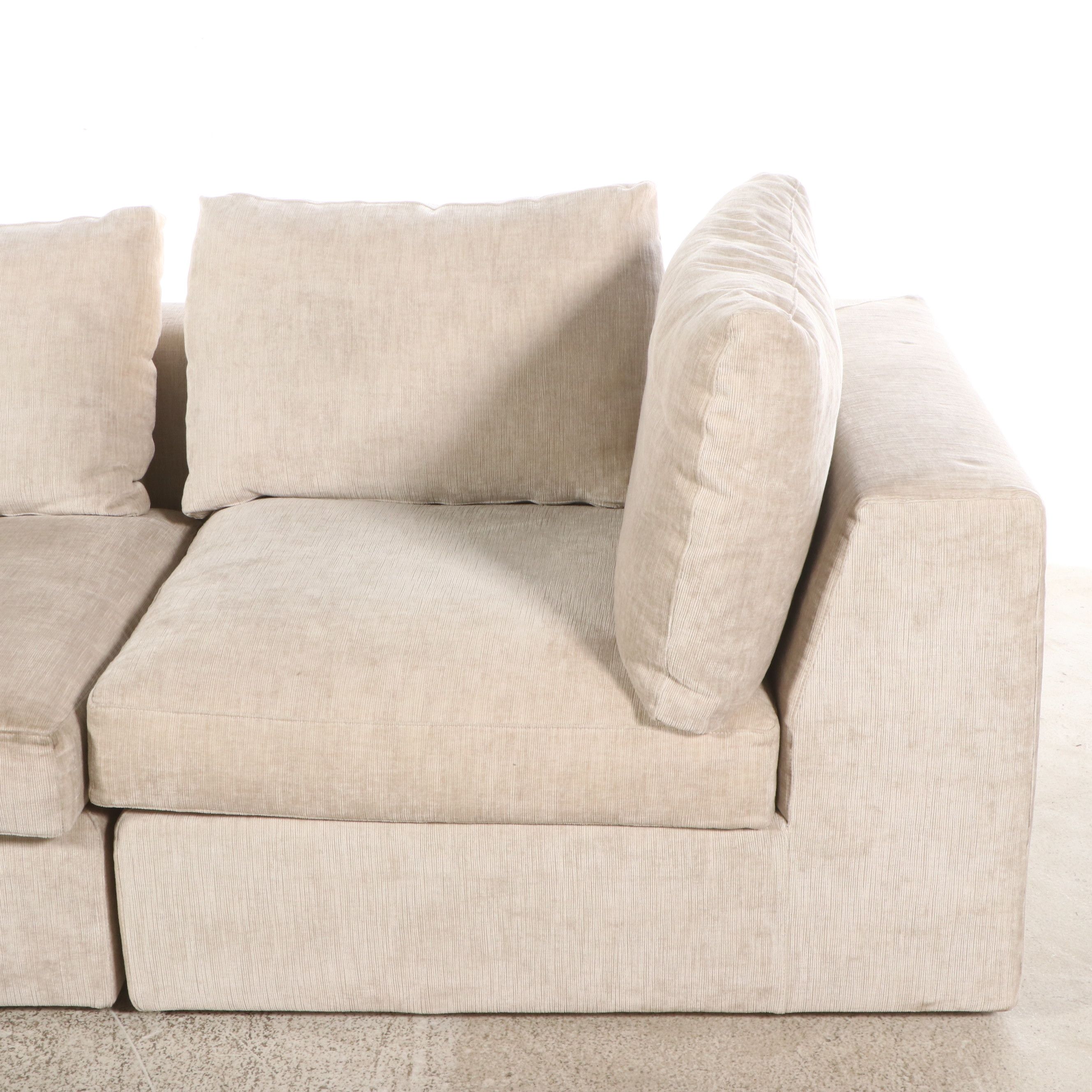 Meridiani Chenille Upholstered Sectional Sofa with Ottoman