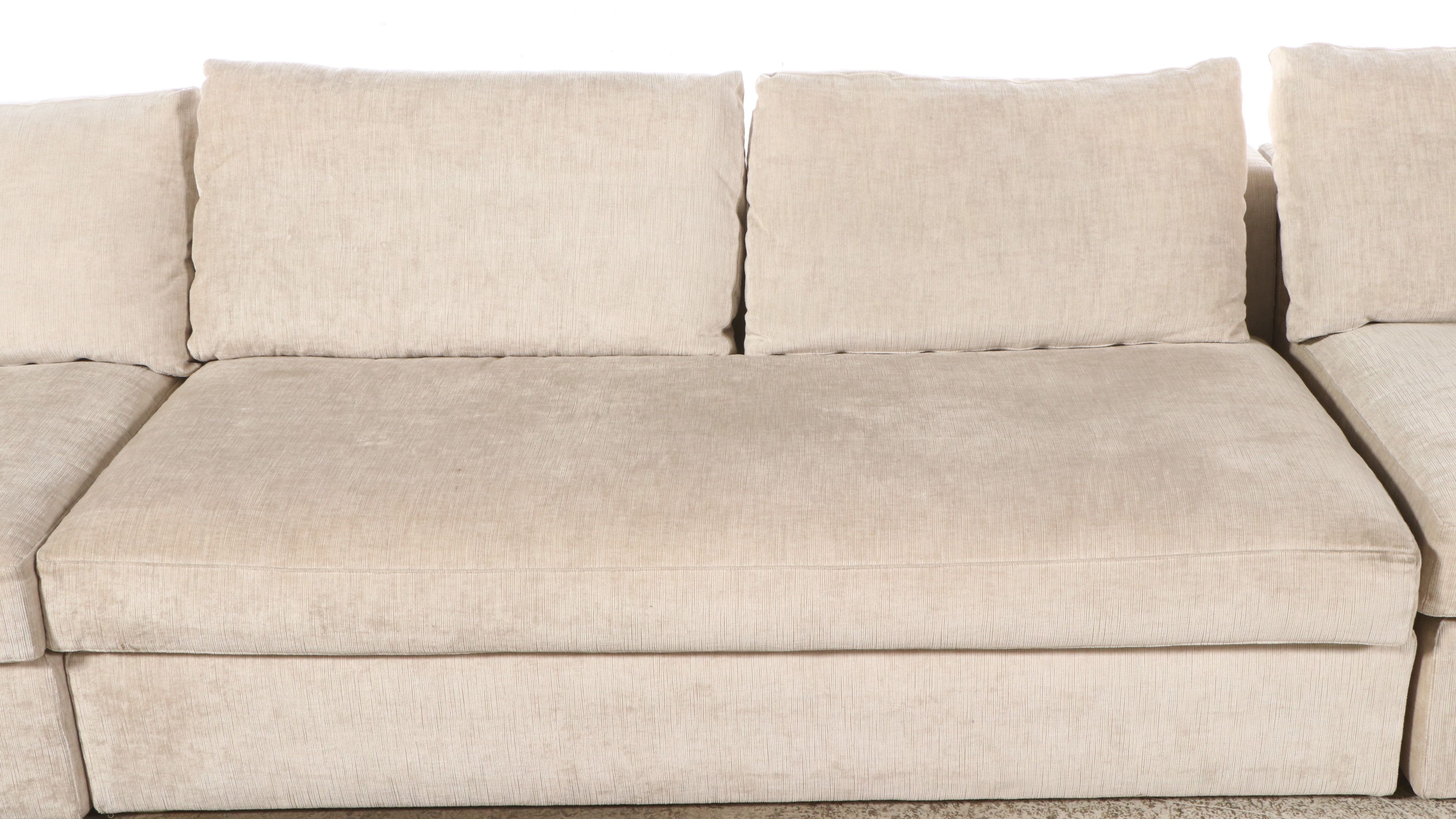 Meridiani Chenille Upholstered Sectional Sofa with Ottoman