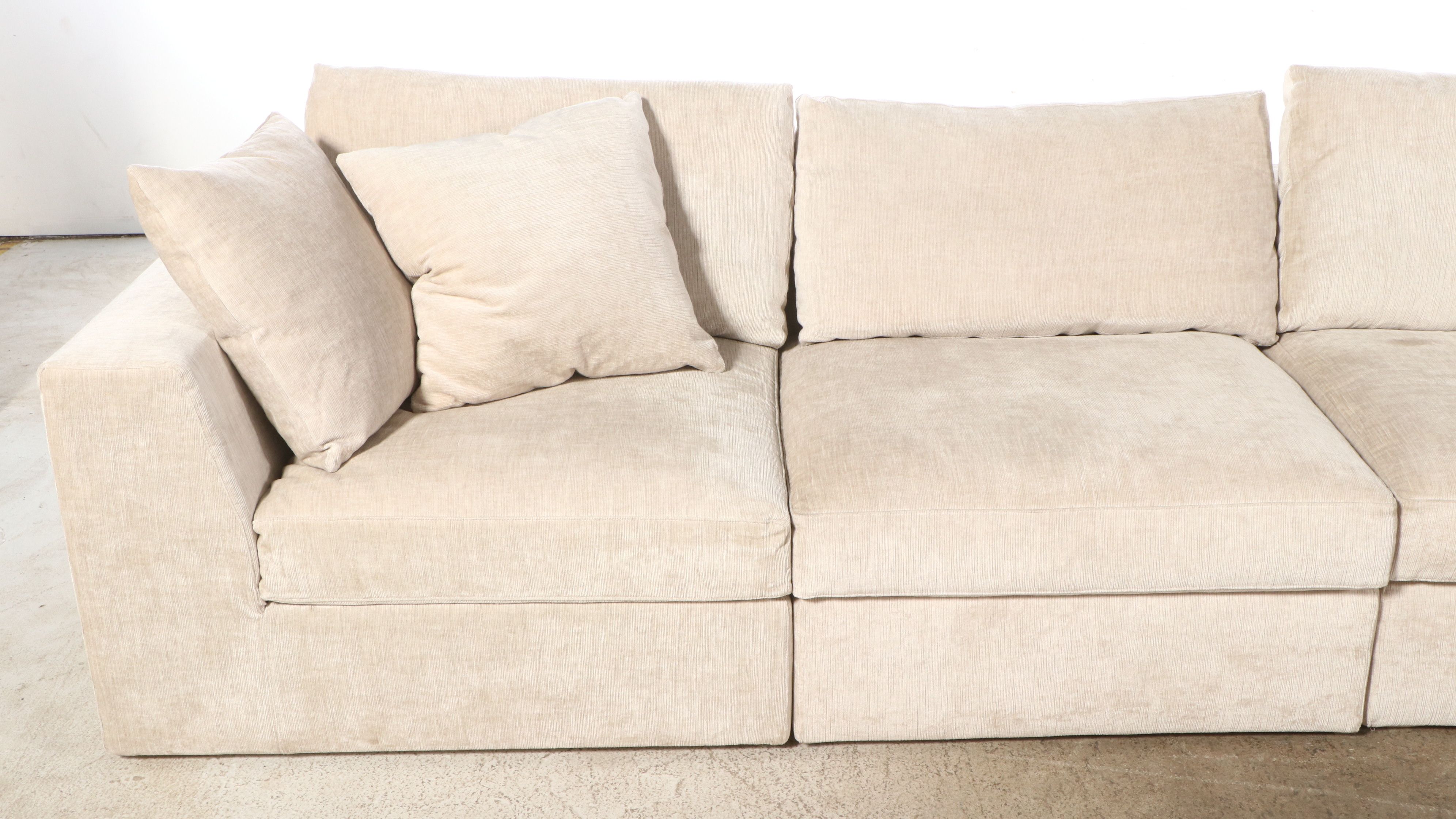 Meridiani Chenille Upholstered Sectional Sofa with Ottoman