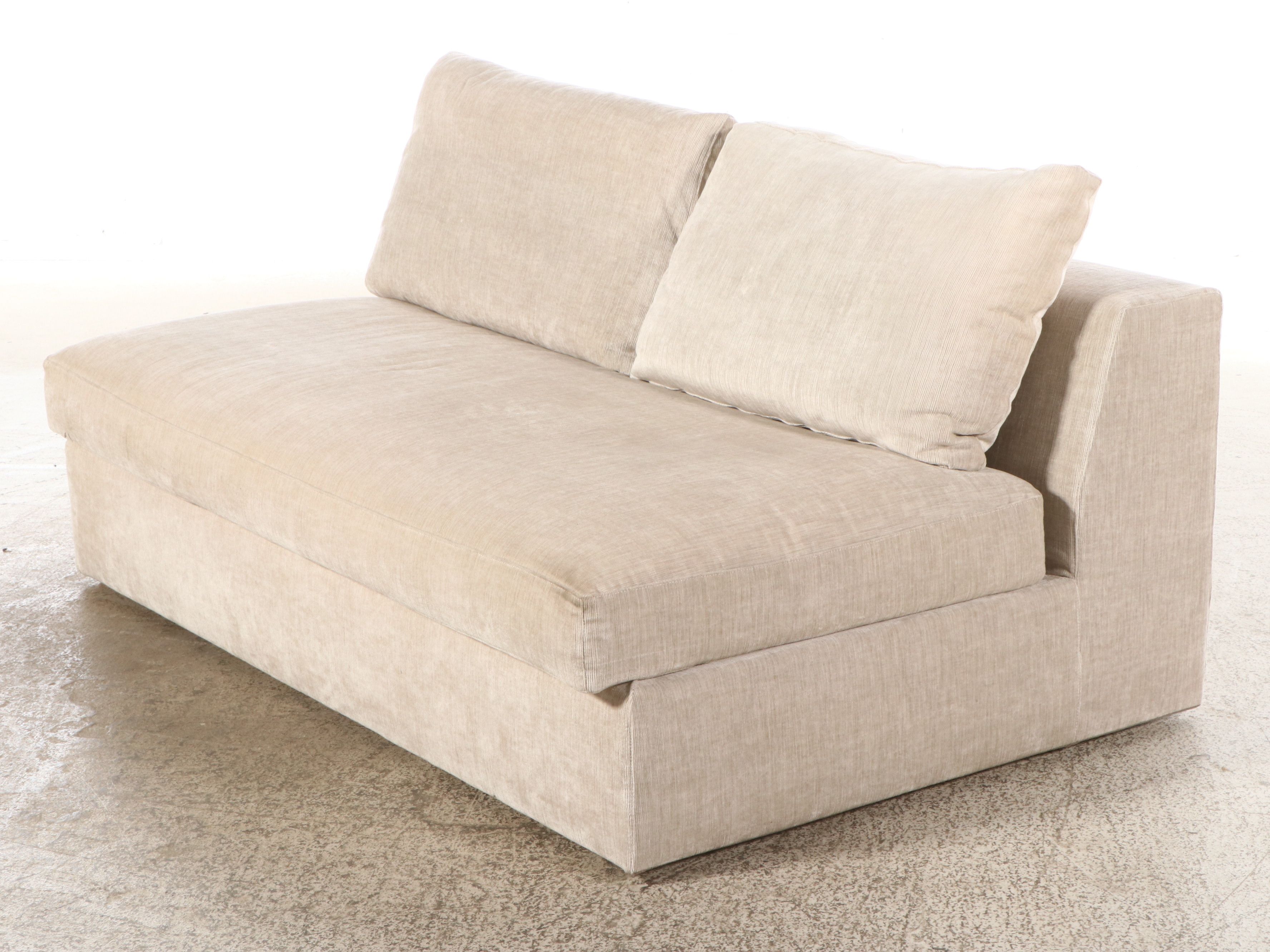 Meridiani Chenille Upholstered Sectional Sofa with Ottoman