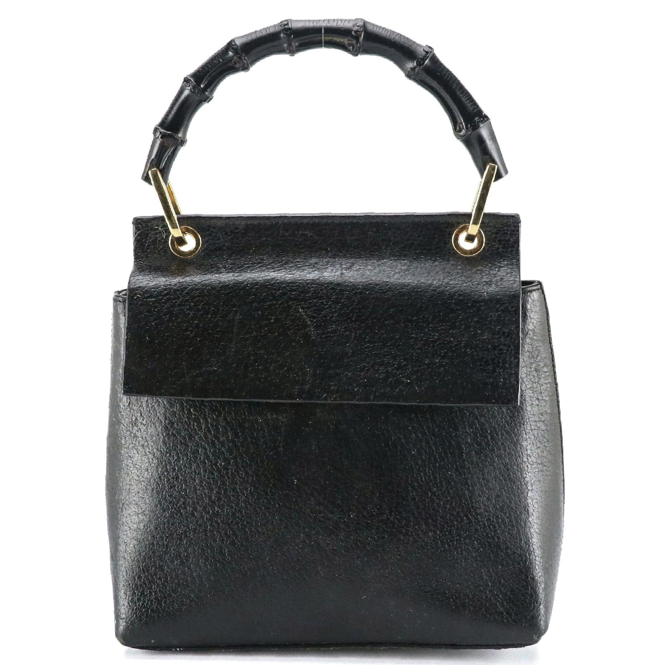 Gucci Bamboo Handle Flap Top Bag in Black Leather