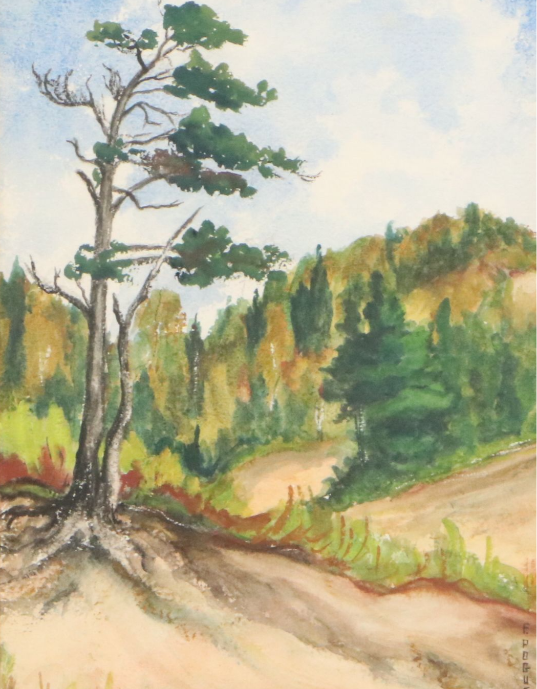 F. Pogue Mountainous Landscape Watercolor Painting