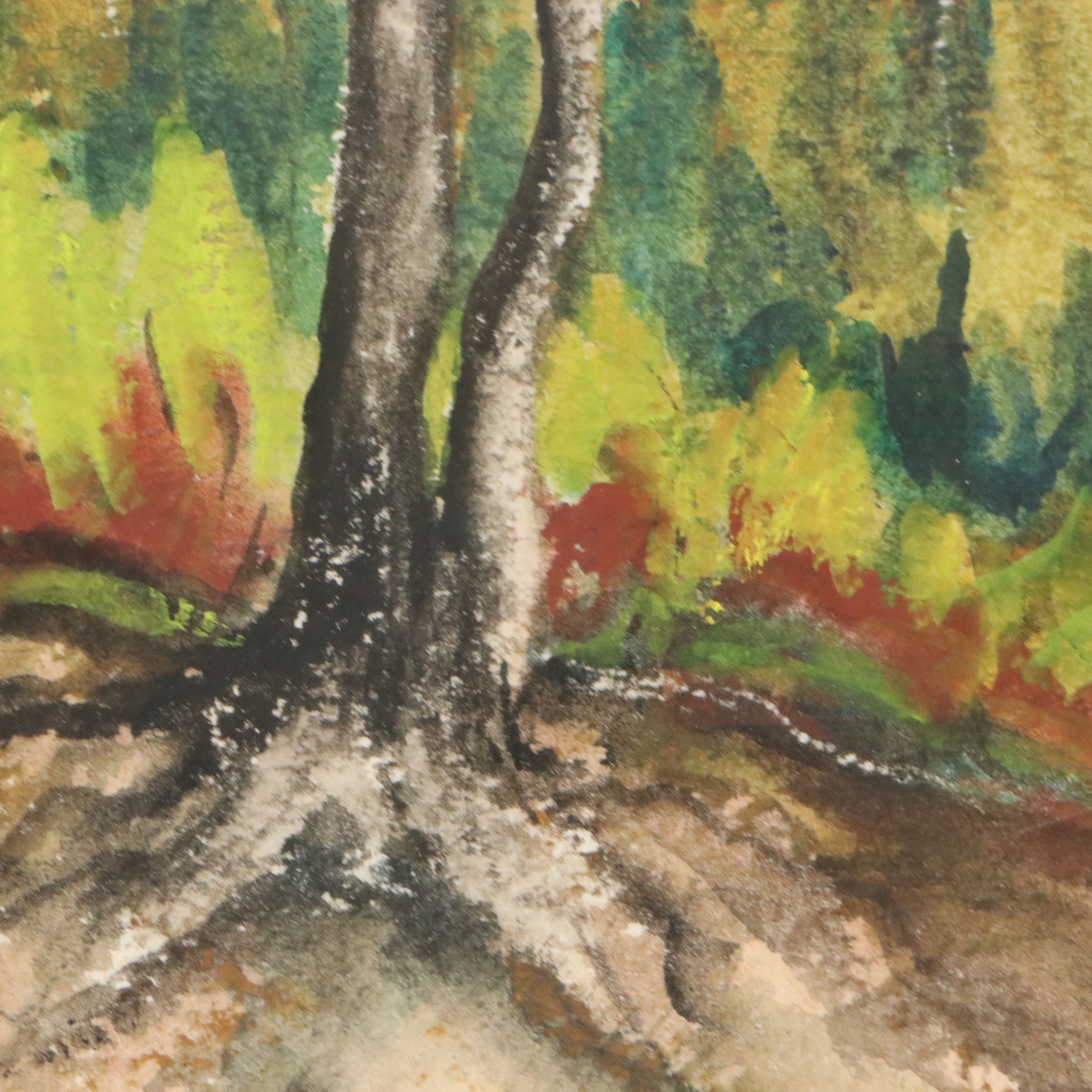 F. Pogue Mountainous Landscape Watercolor Painting