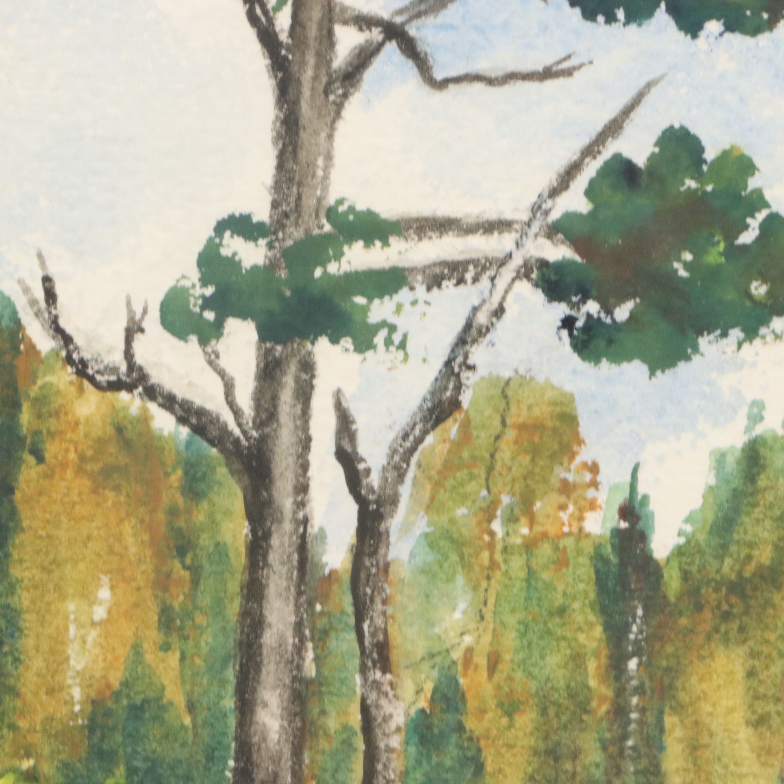 F. Pogue Mountainous Landscape Watercolor Painting