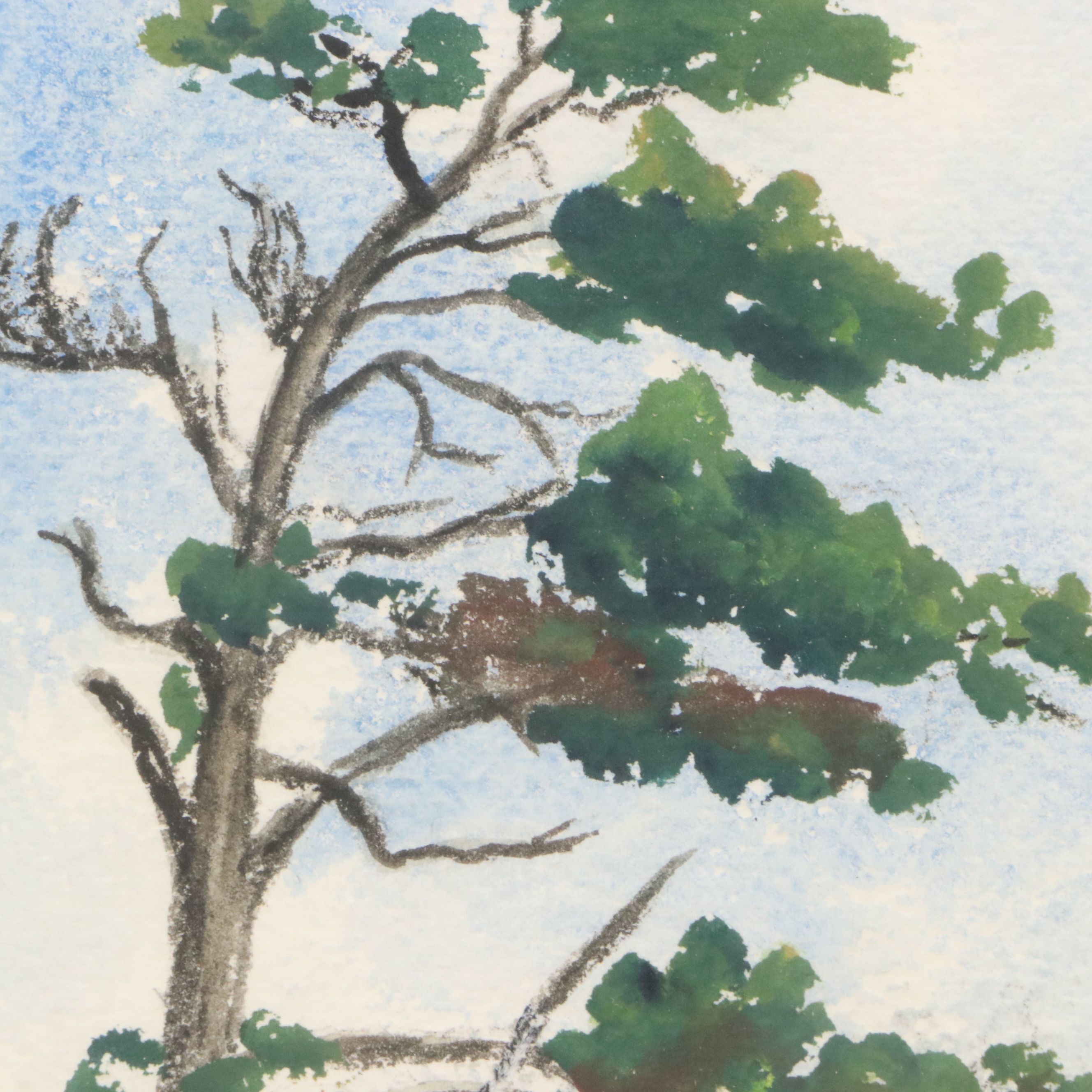 F. Pogue Mountainous Landscape Watercolor Painting